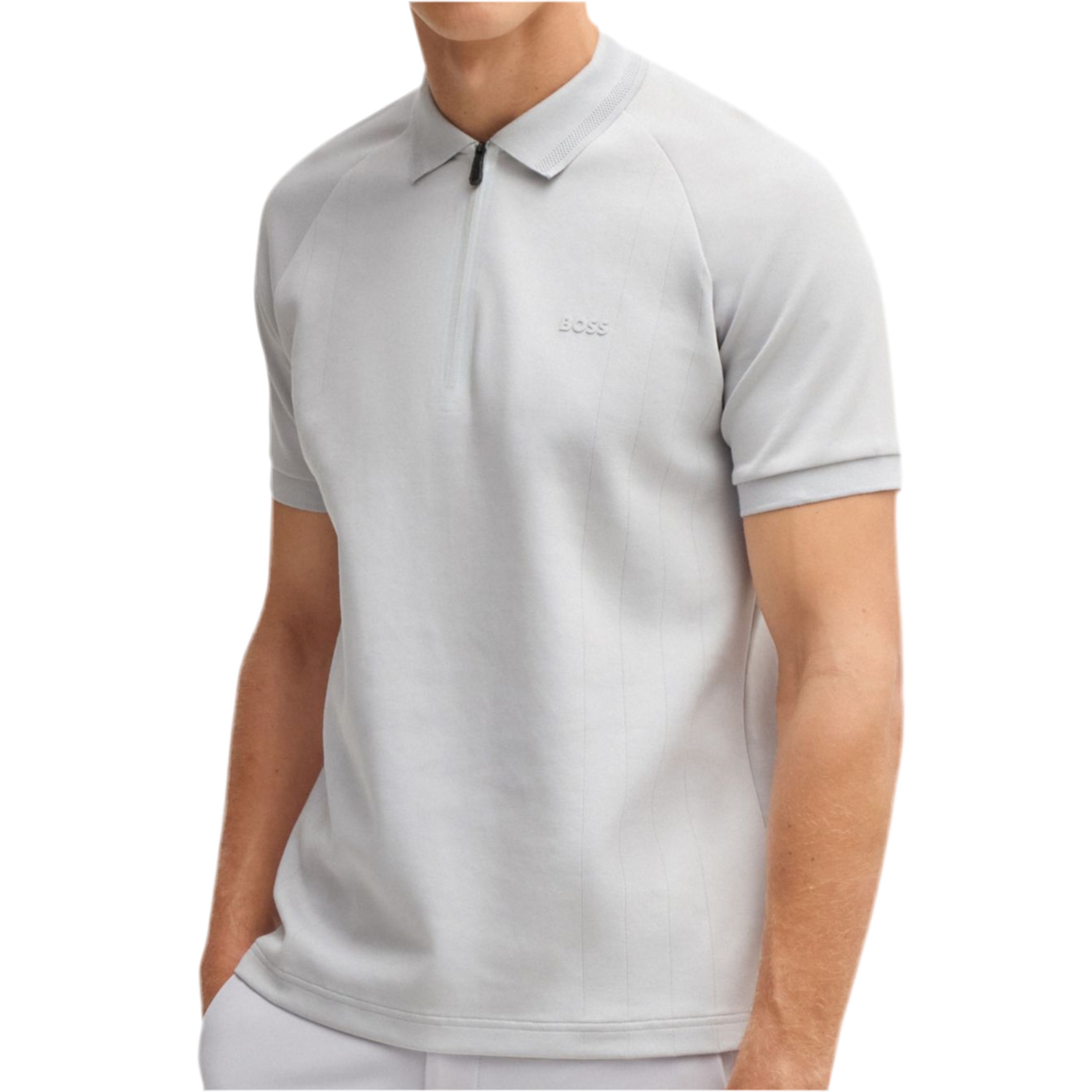 Hugo Boss Men Polo Shirt In Drop Needle - Light Grey