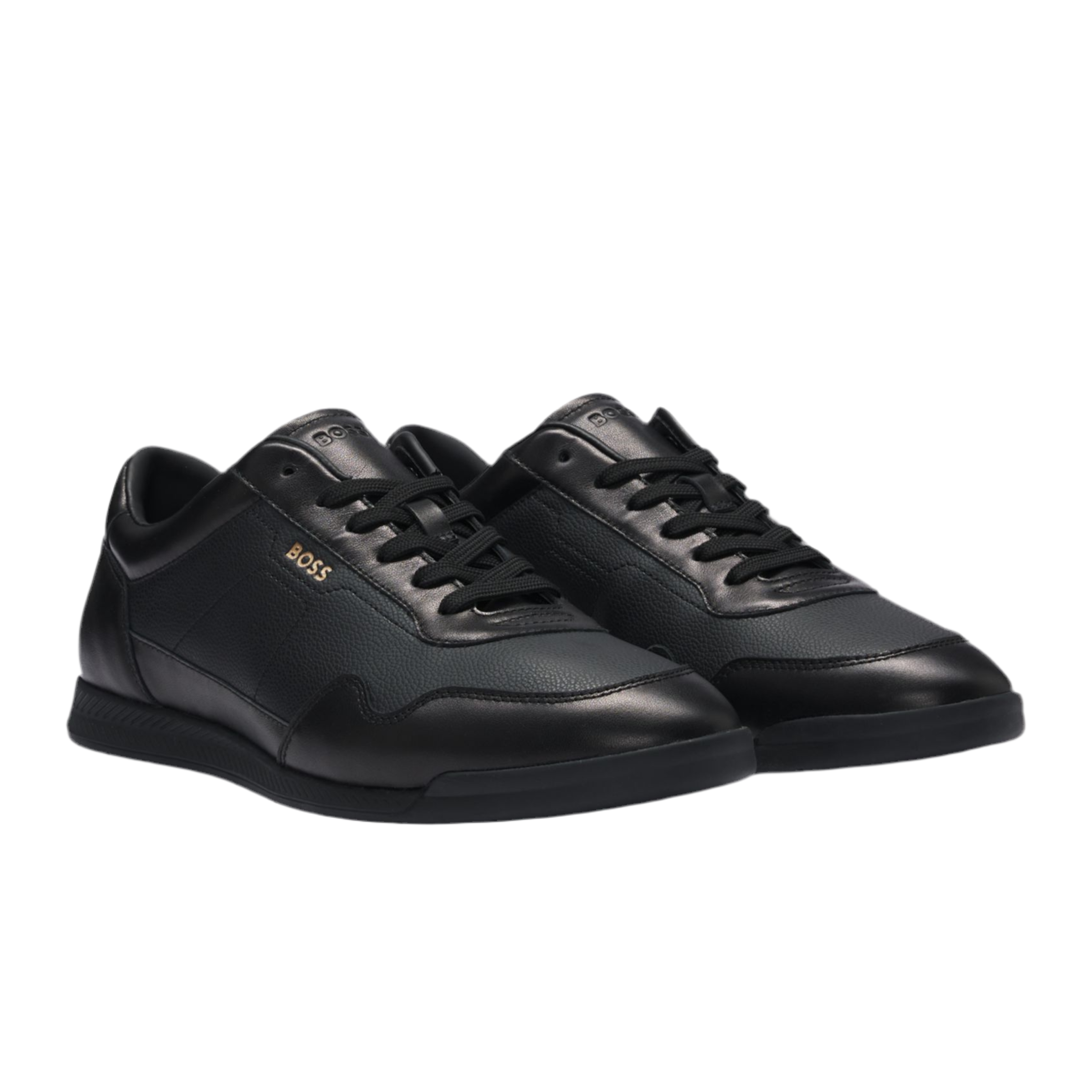 Hugo Boss Men Faux Leather Trainers Gold Tone - Black