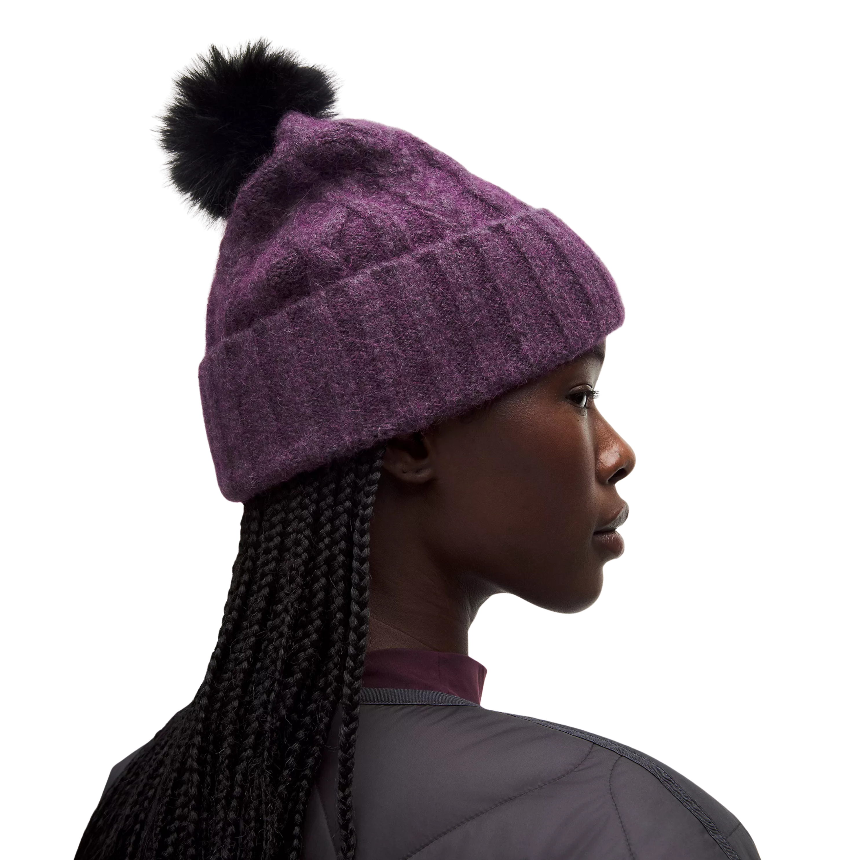 Lululemon Alpaca Wool-Blend Cable-Knit Pom Beanie - Black Plum