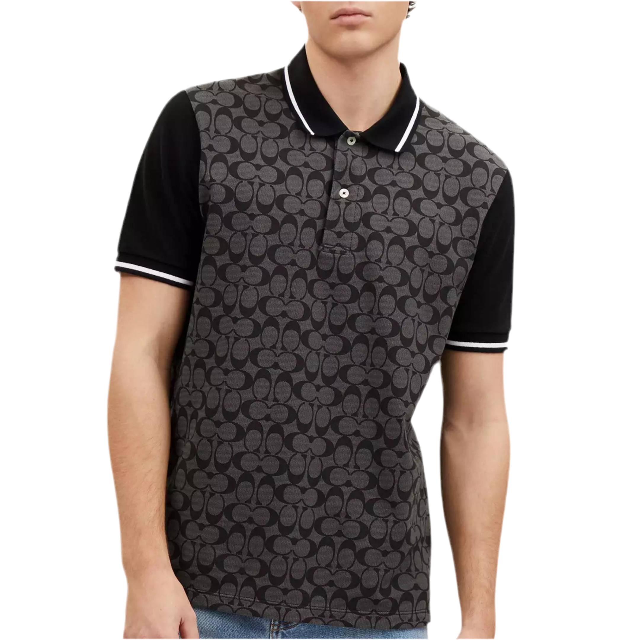 COACH Men Signature Polo - Charcoal