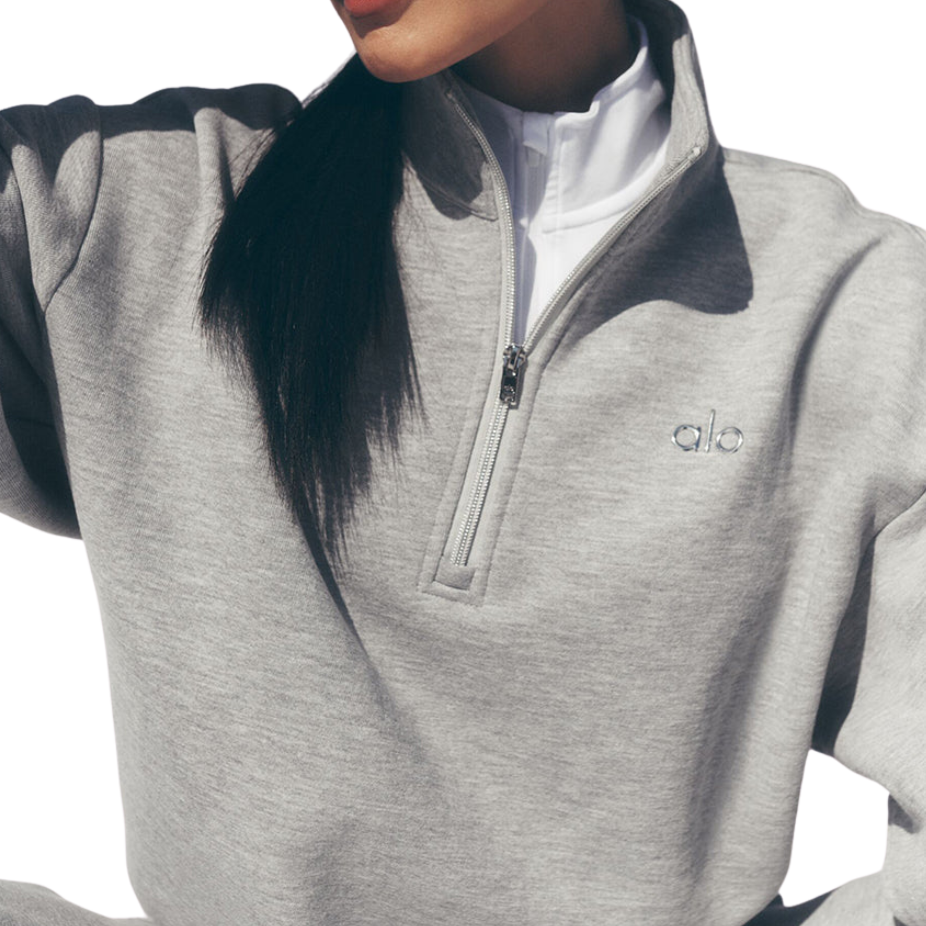 Alo Women Accolade 1/4 Zip Pullover - Athletic Heather Grey