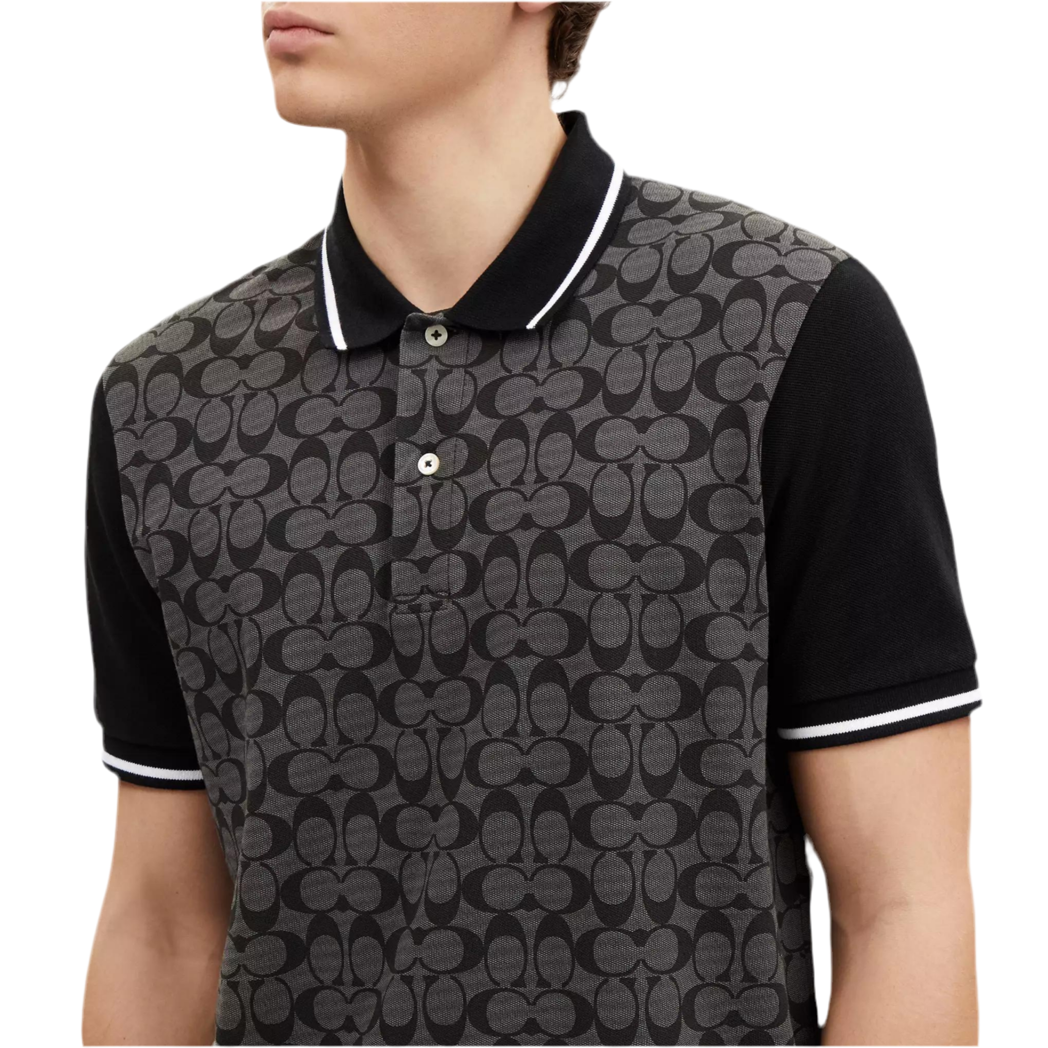 COACH Men Signature Polo - Charcoal