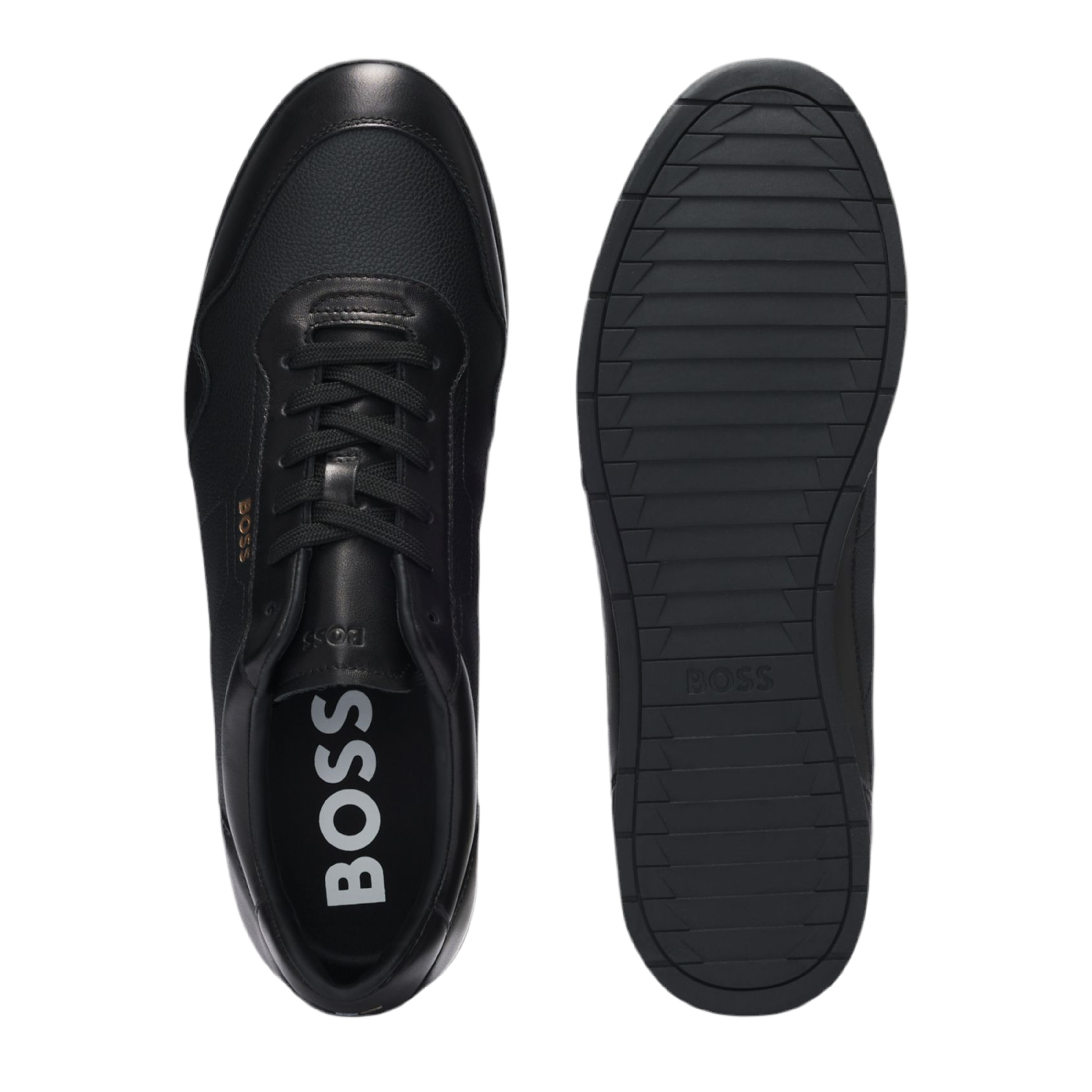 Hugo Boss Men Faux Leather Trainers Gold Tone - Black