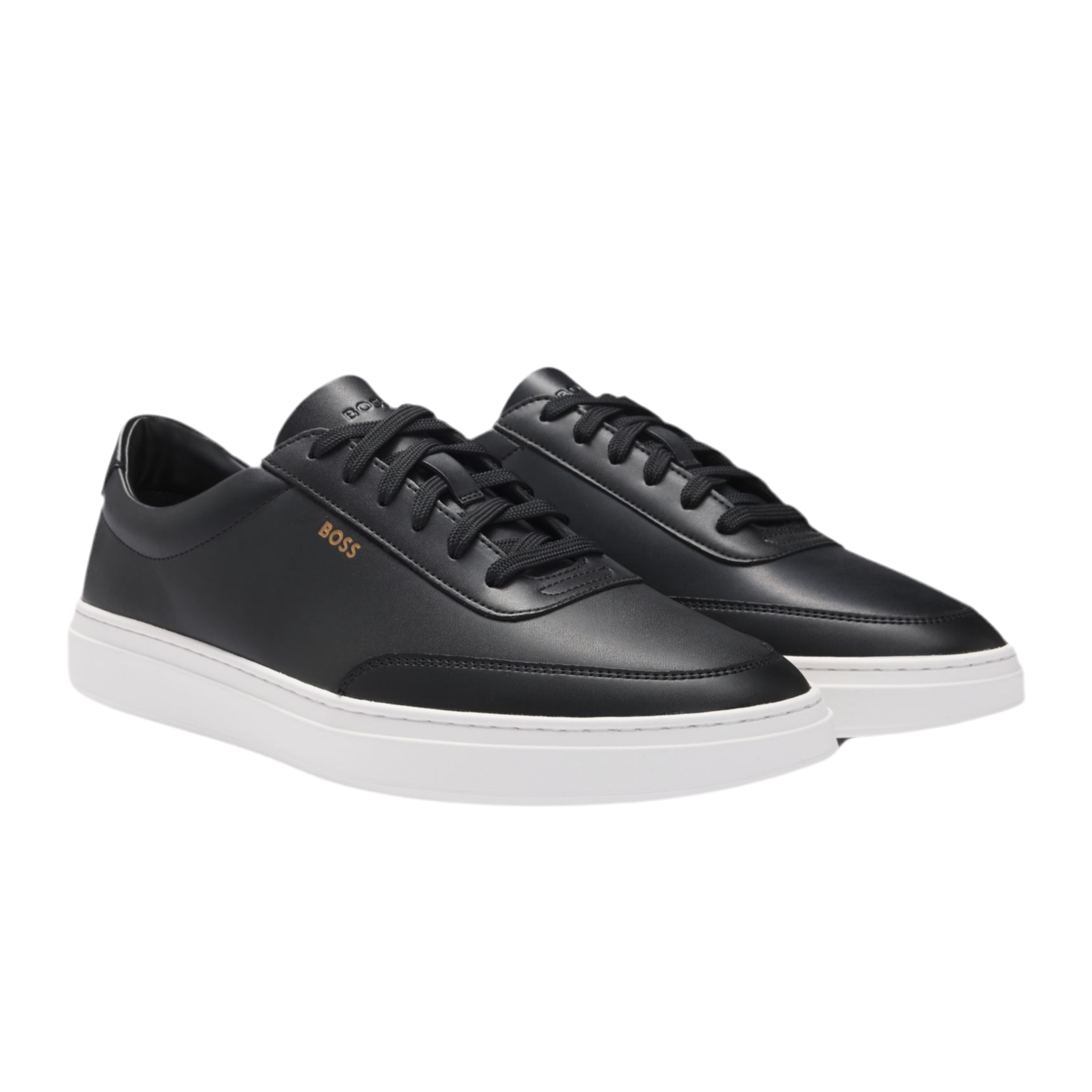 Hugo Boss Men Coated Leather Trainers - Black