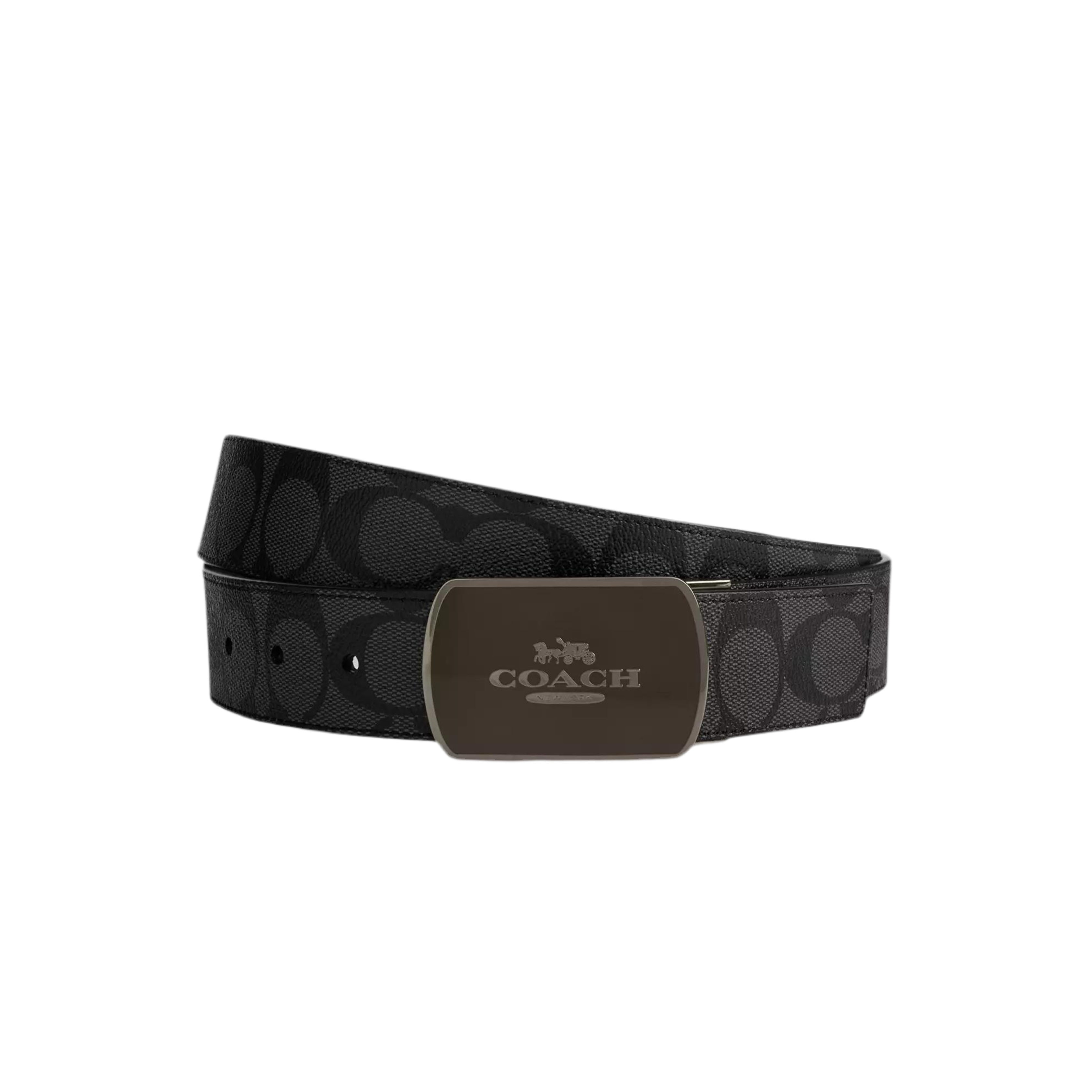 COACH Plaque Buckle Reversible Belt - Charcoal Black