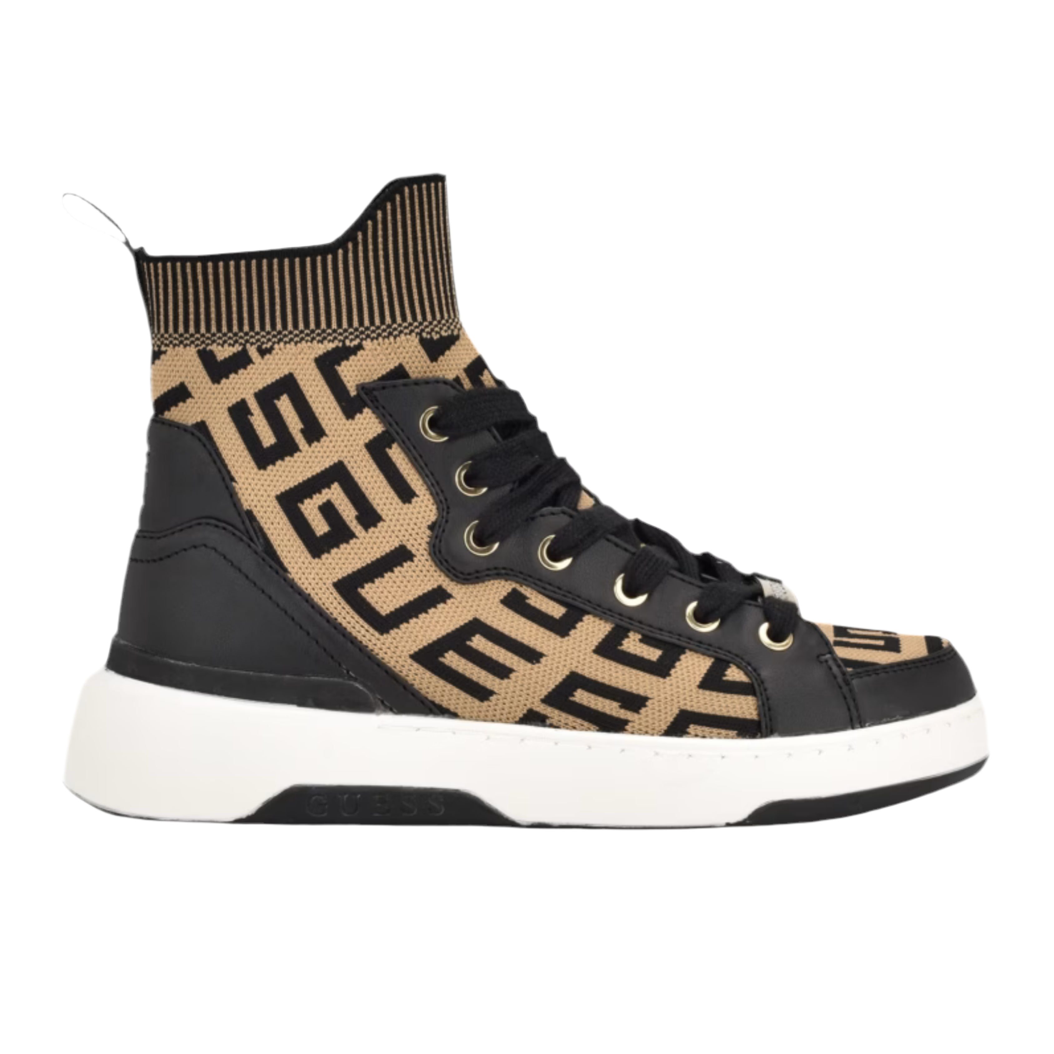 Guess Unisex Mannen Logo Knit High-Top Sneakers - Brown