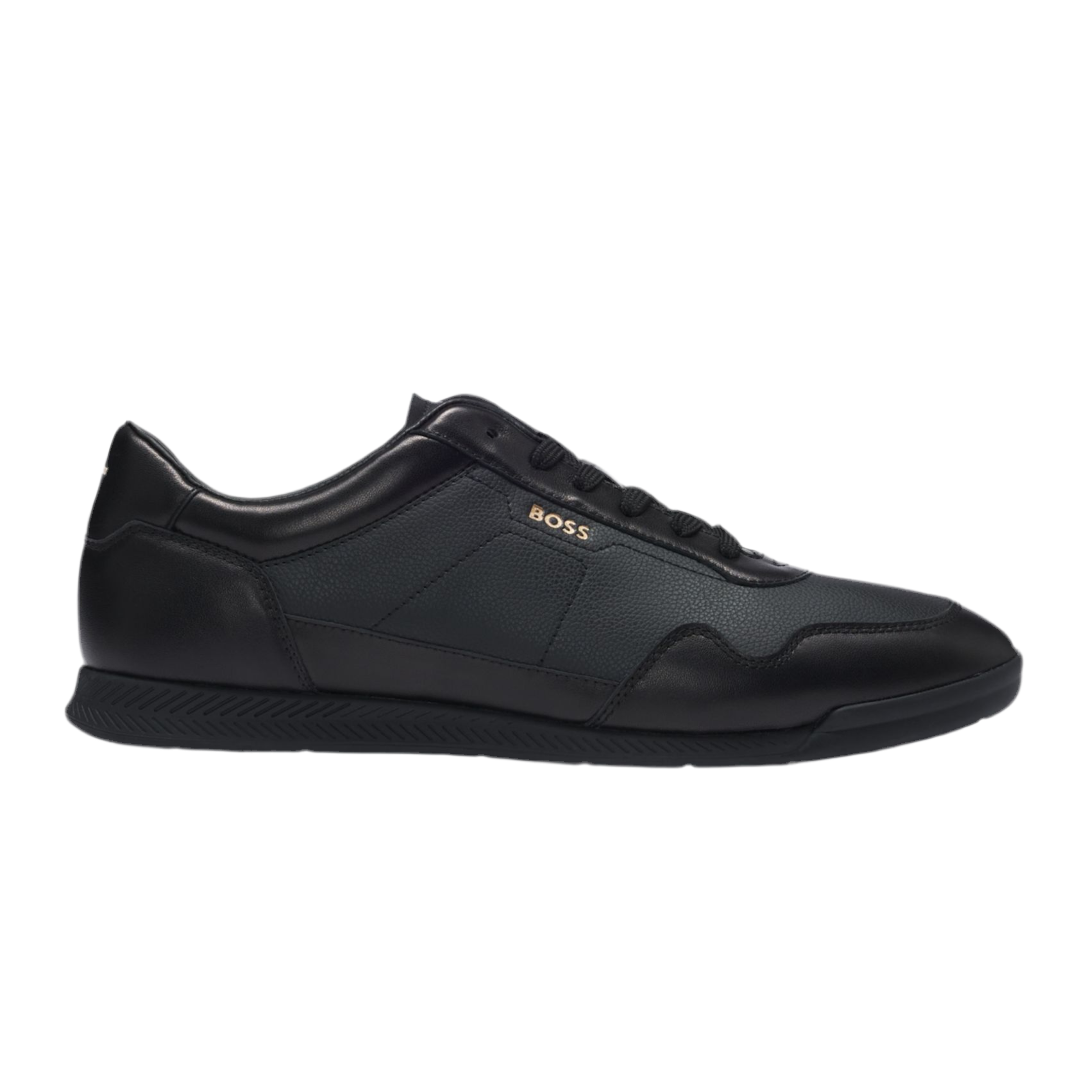 Hugo Boss Men Faux Leather Trainers Gold Tone - Black