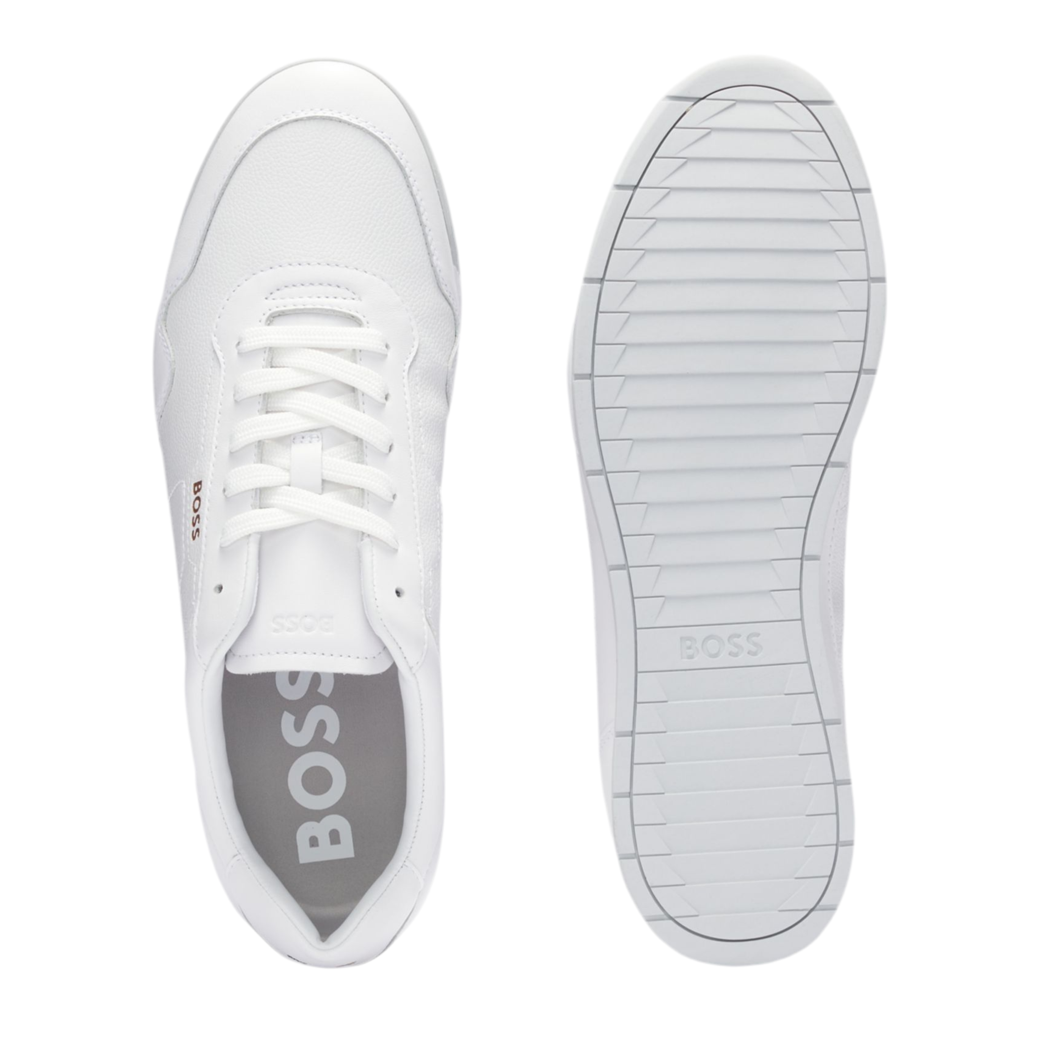 Hugo Boss Men Faux Leather Trainers Gold Tone - White