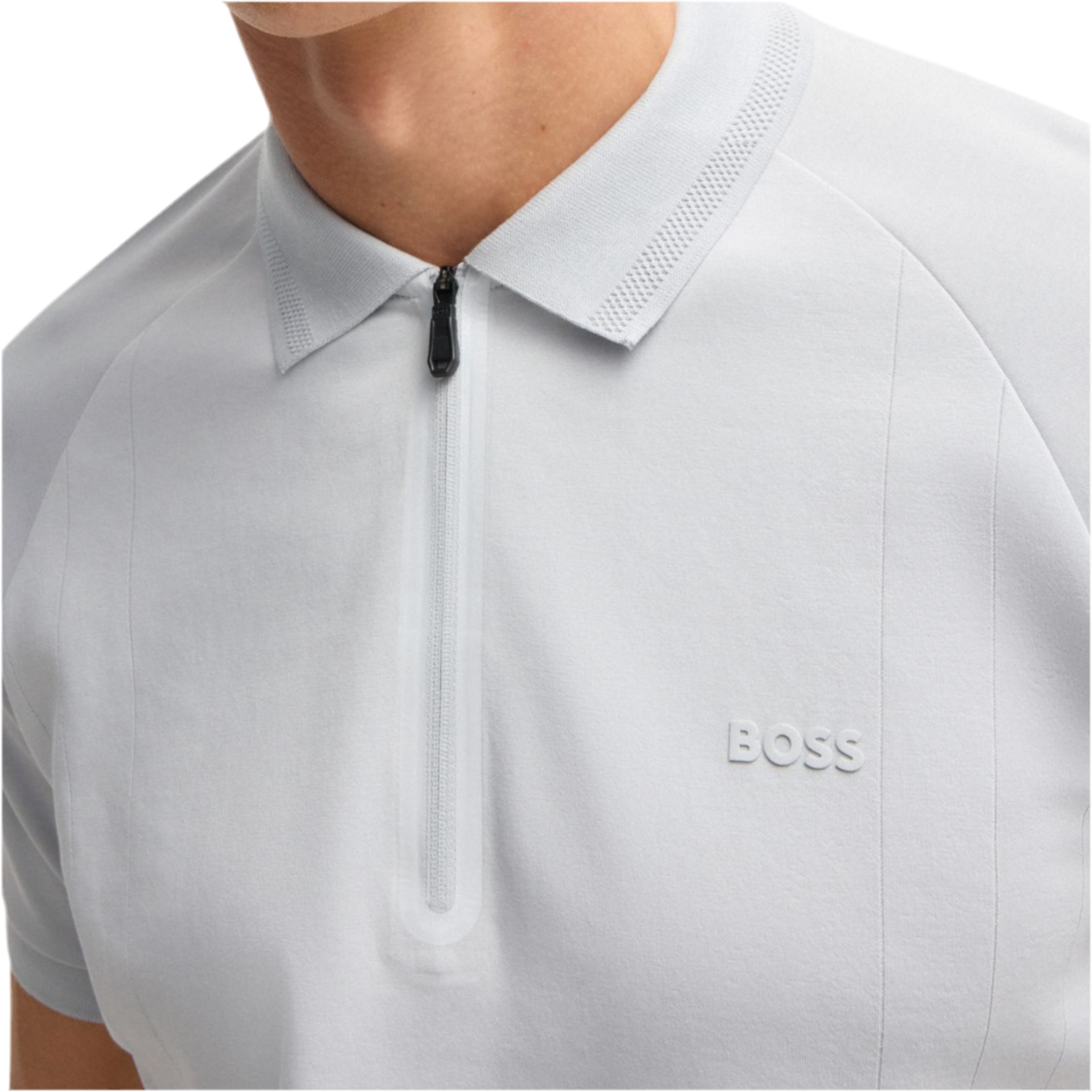 Hugo Boss Men Polo Shirt In Drop Needle - Light Grey