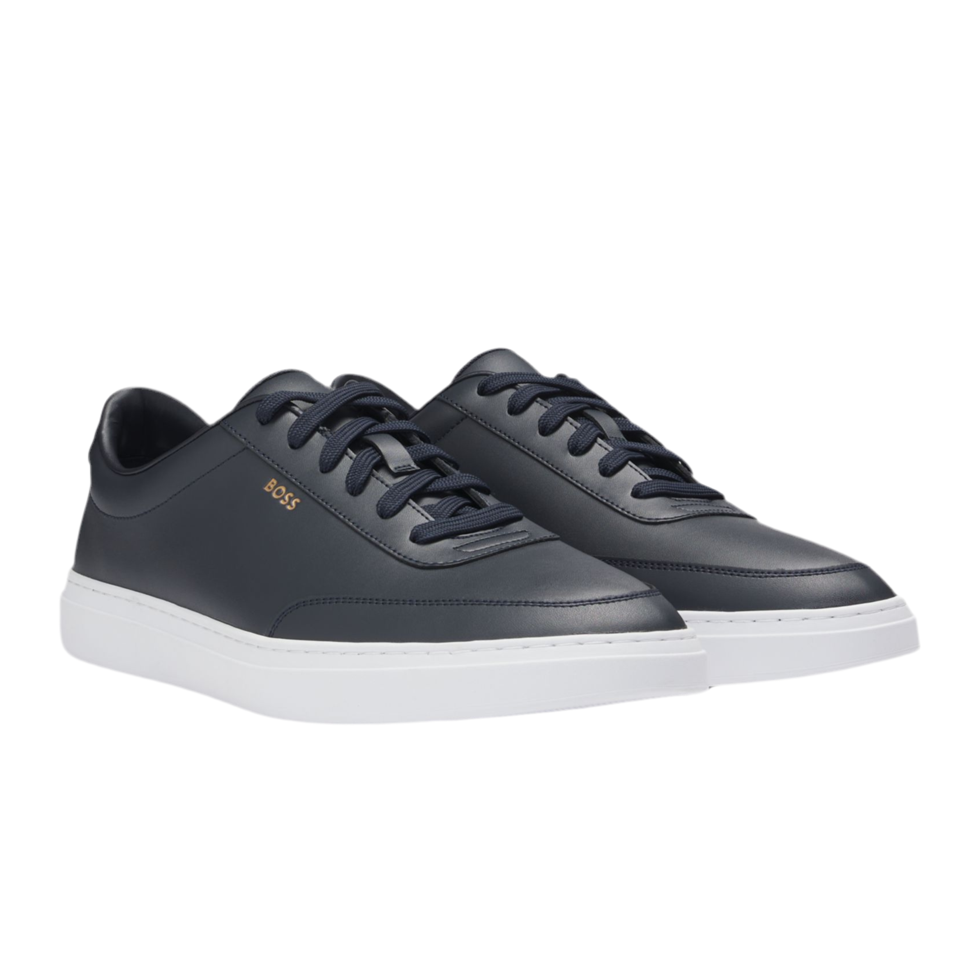 Hugo Boss Men Coated Leather Trainers - Dark Blue