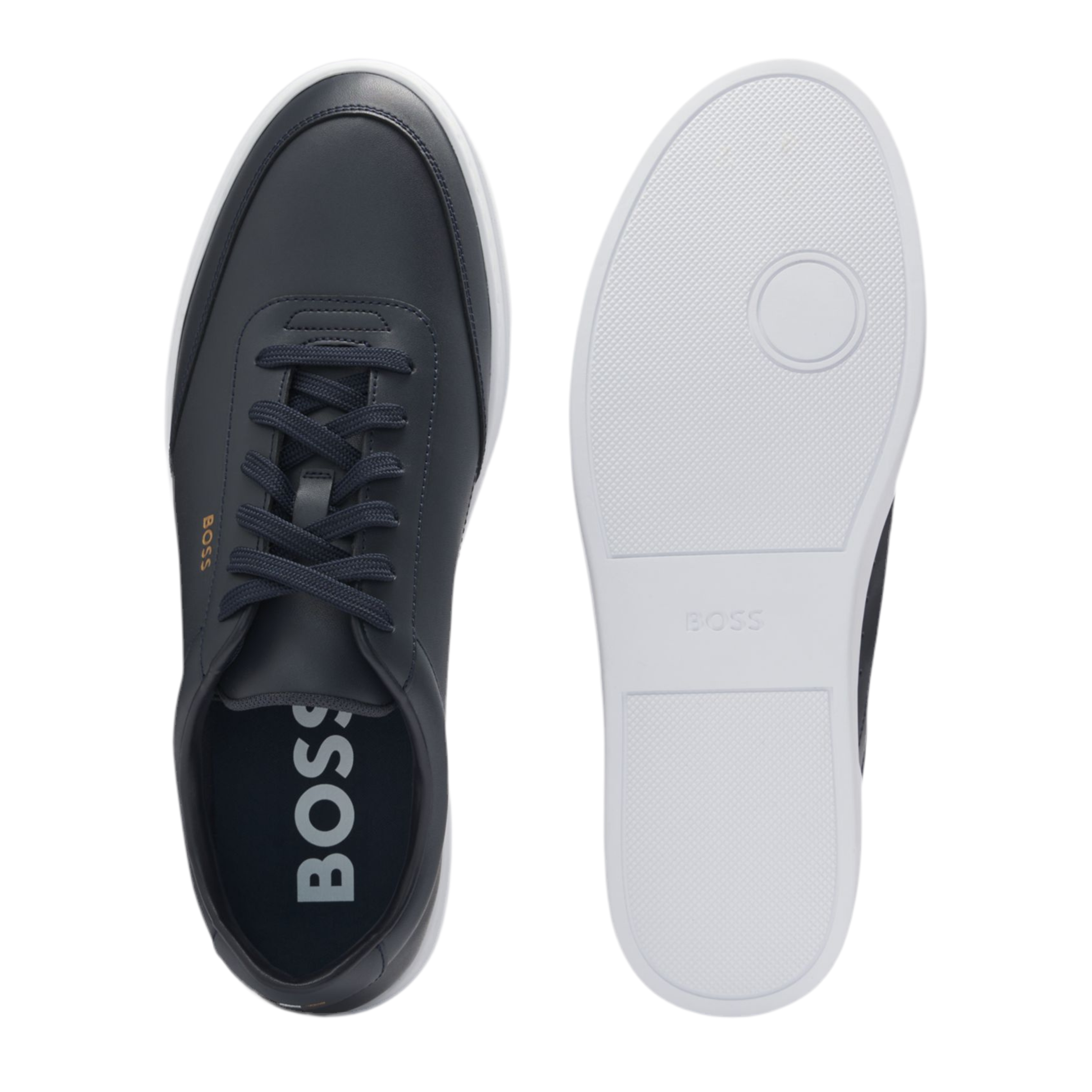 Hugo Boss Men Coated Leather Trainers - Dark Blue