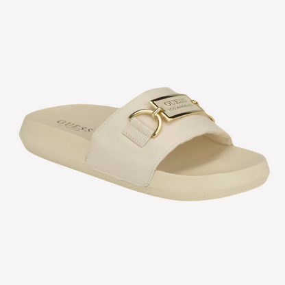 Guess Women Satin Pool Slides - Off White