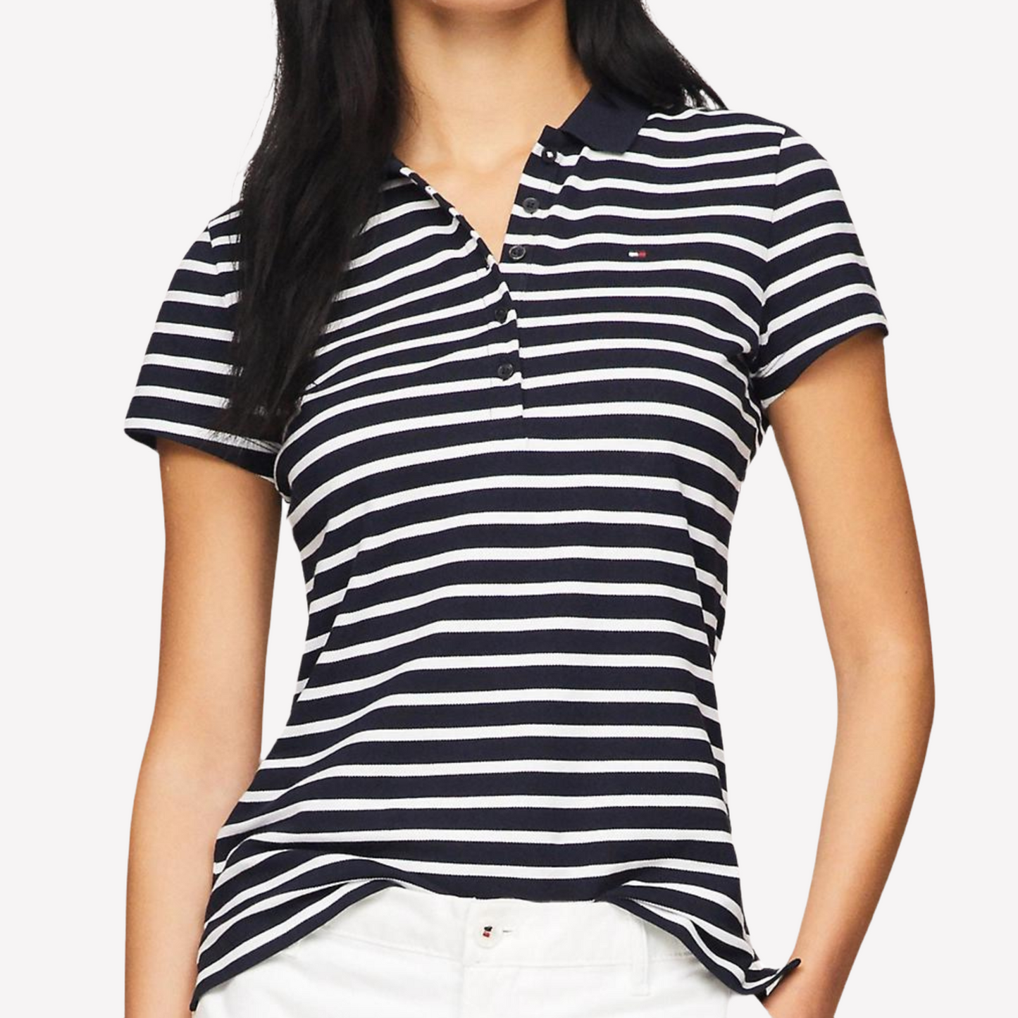 Tommy Hilfiger Women SLIM FIT STRIPE STRETCH COTTON POLO - Navy Multi