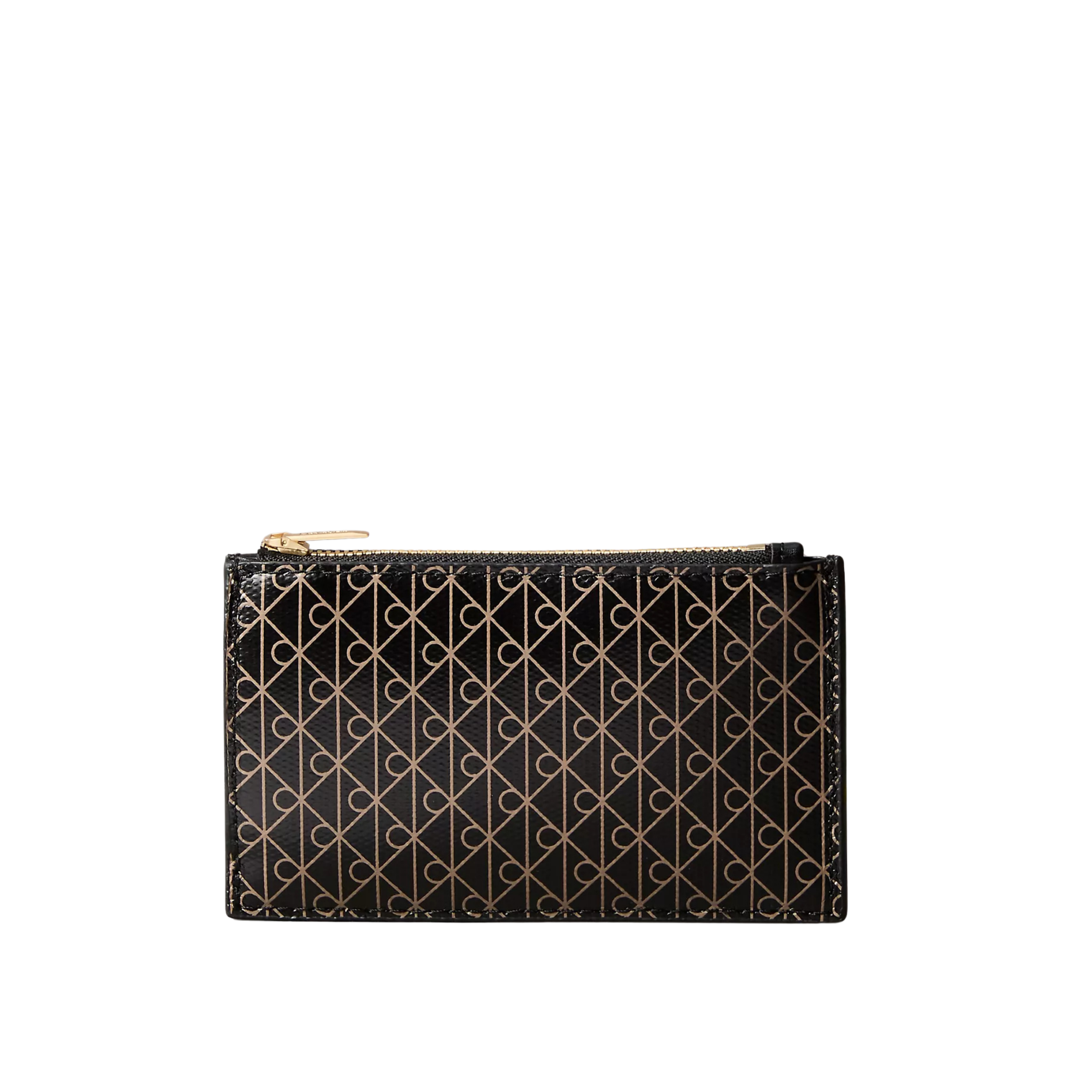 Calvin Klein Women Allover Emblem Logo Top Zip Card Case - Black