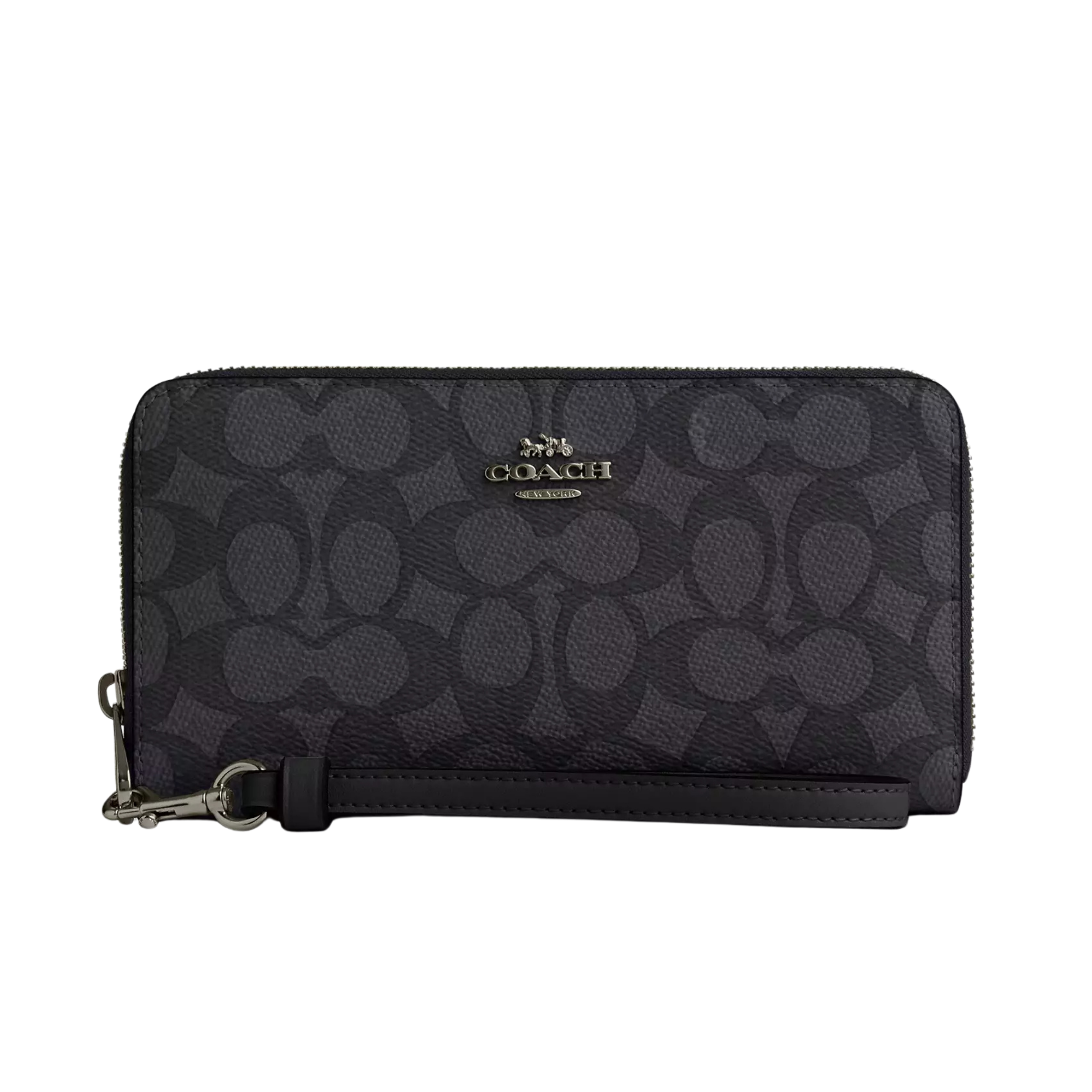 COACH Women Long Zip Around Wallet - Gunmetal Charcoal Black