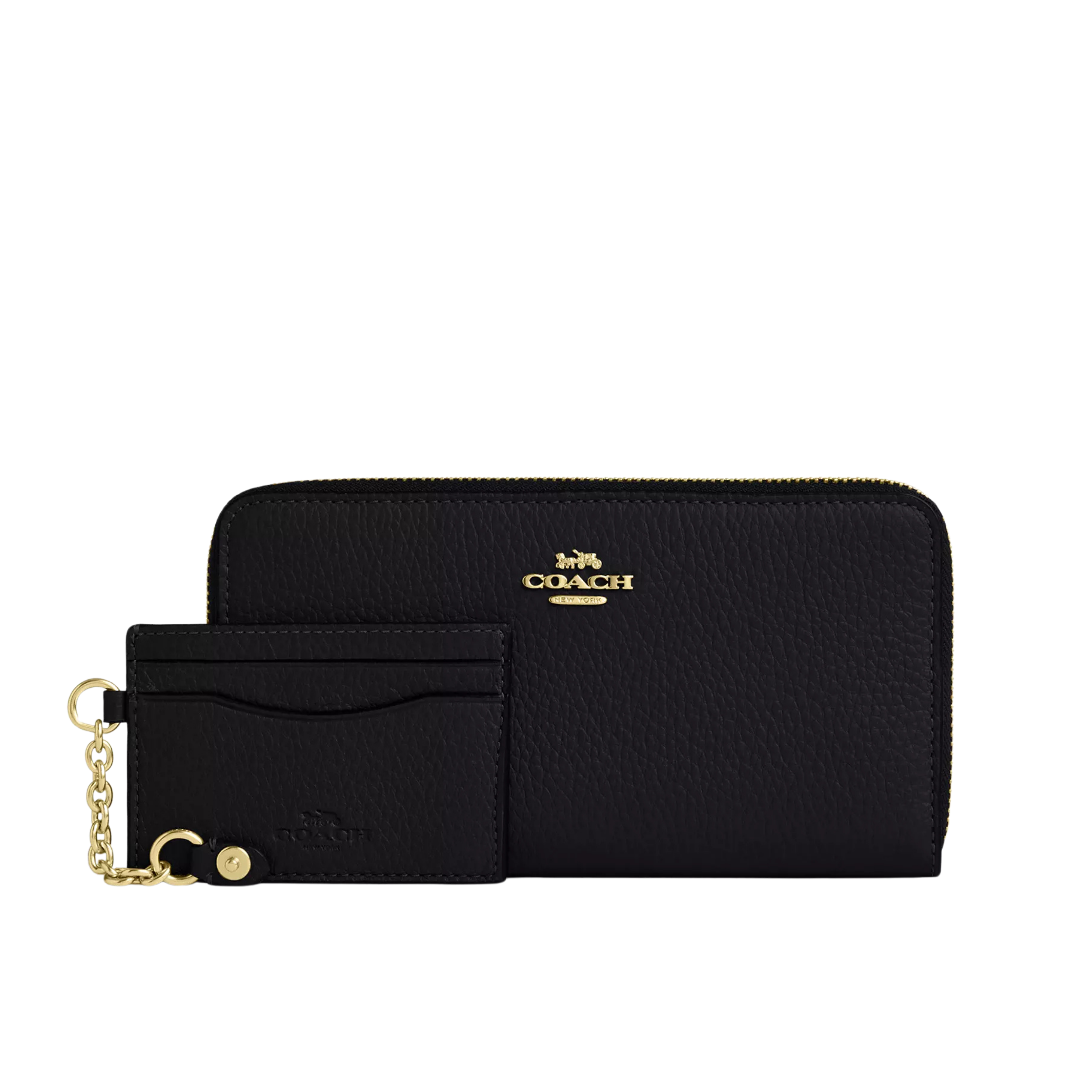 COACH Women Long Zip Around Wallet With Detachable Card Case - Gold Black