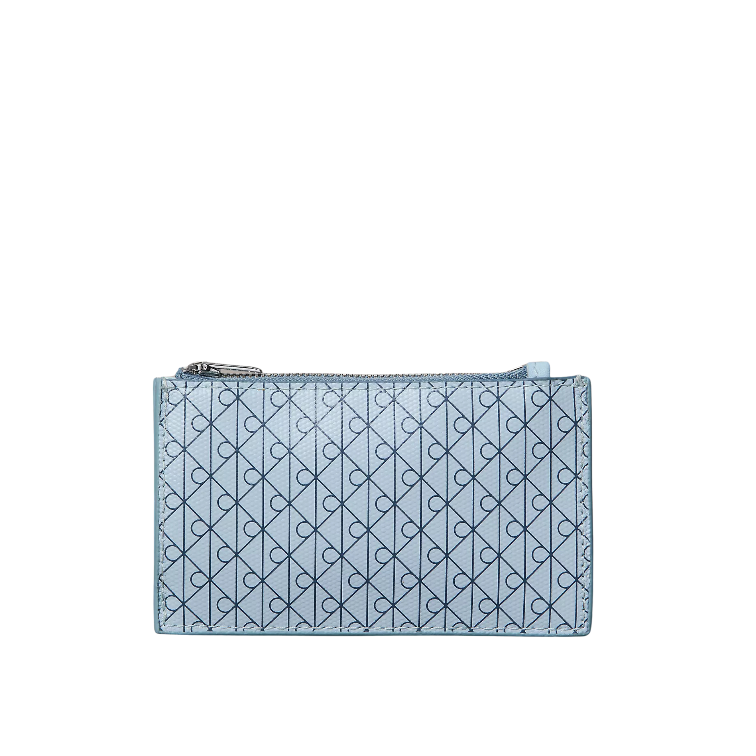 Calvin Klein Women Allover Emblem Logo Top Zip Card Case - Palest Blue Aop