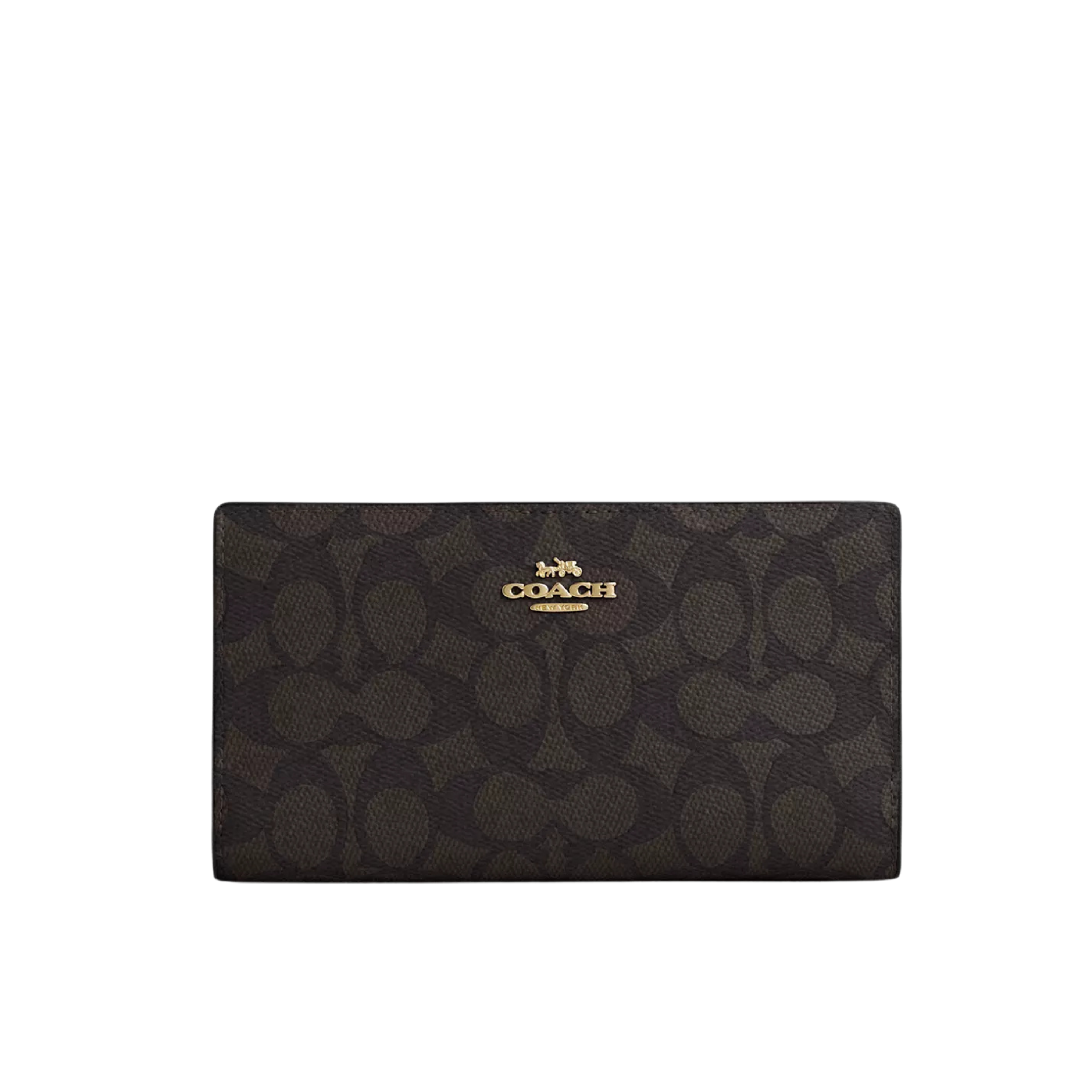 COACH Women Slim Zip Wallet - Gold Walnut Black