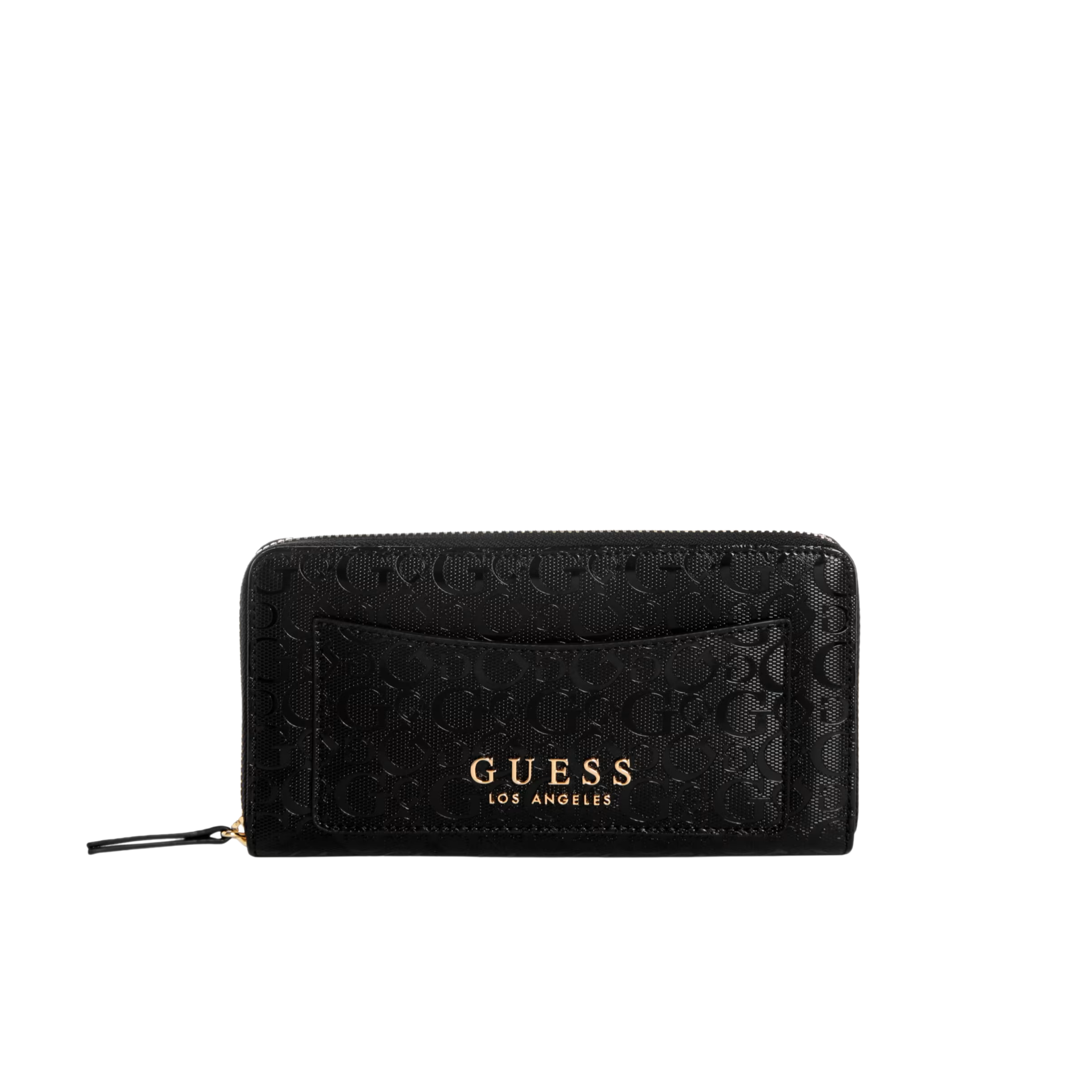 GUESS Women Kiran Logo Shine Medium Zip Around Wallet - Black