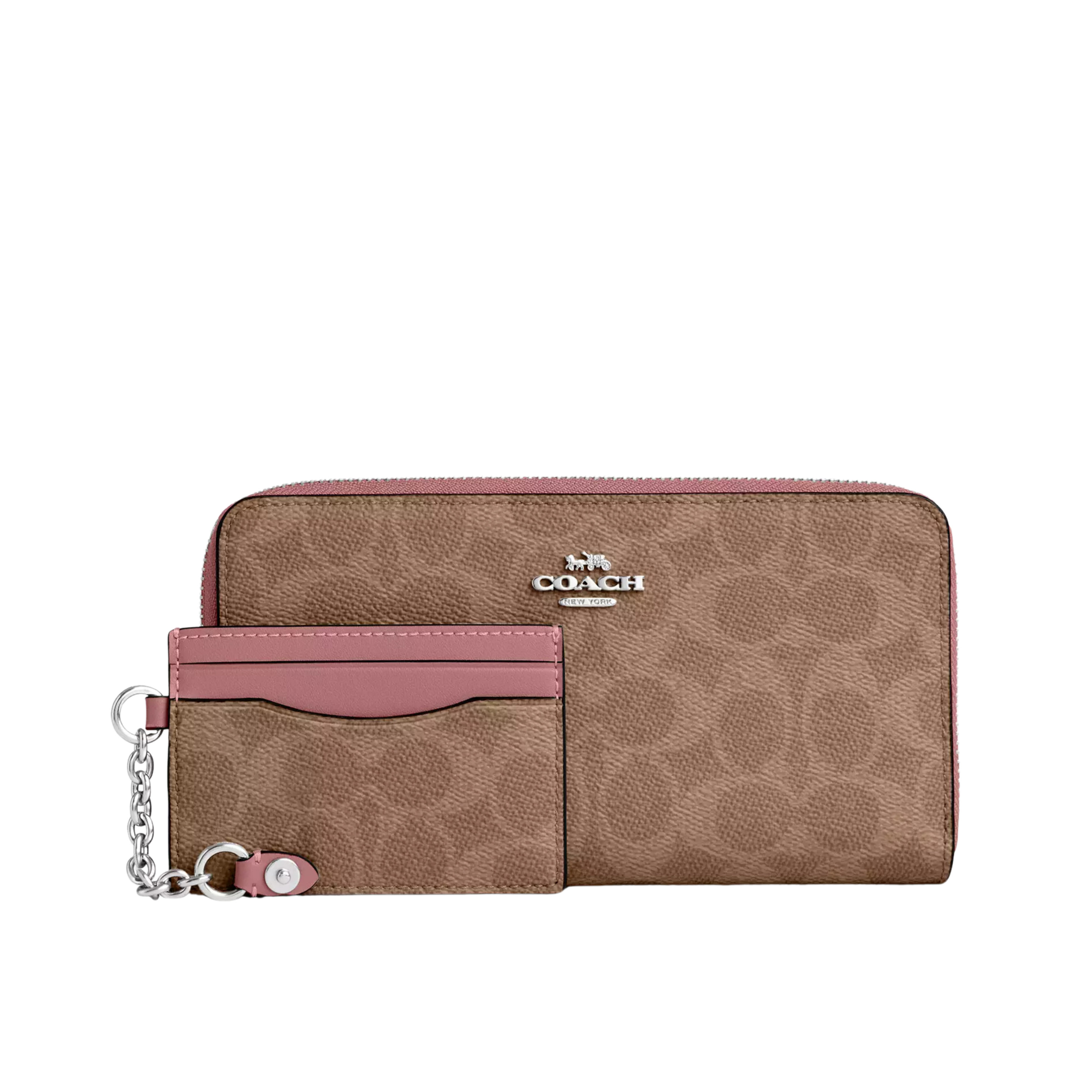 COACH Women Long Zip Around Wallet With Detachable Card Case - Tan Dusty Pink