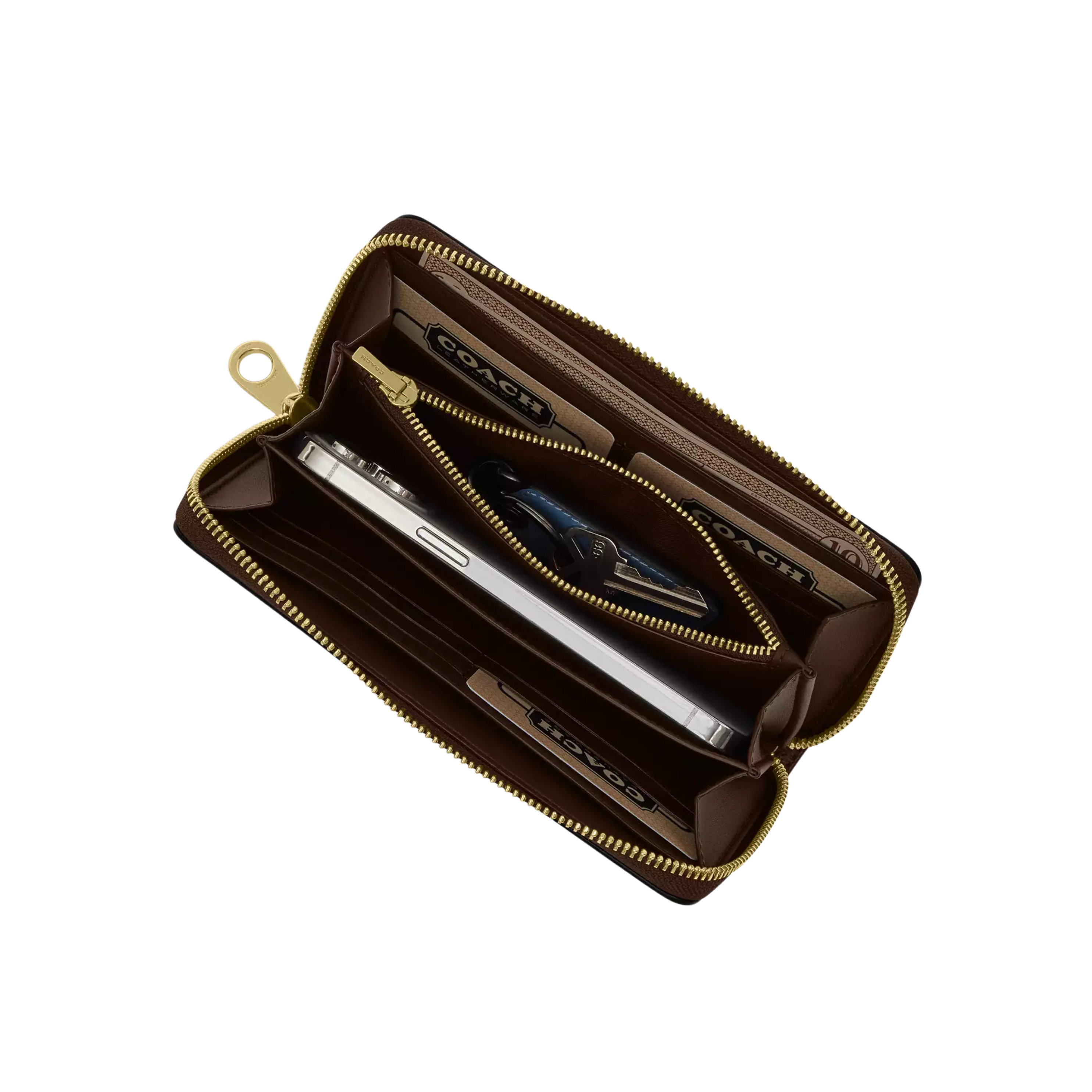 COACH Women Long Zip Around Wallet - Gold Dark Stone