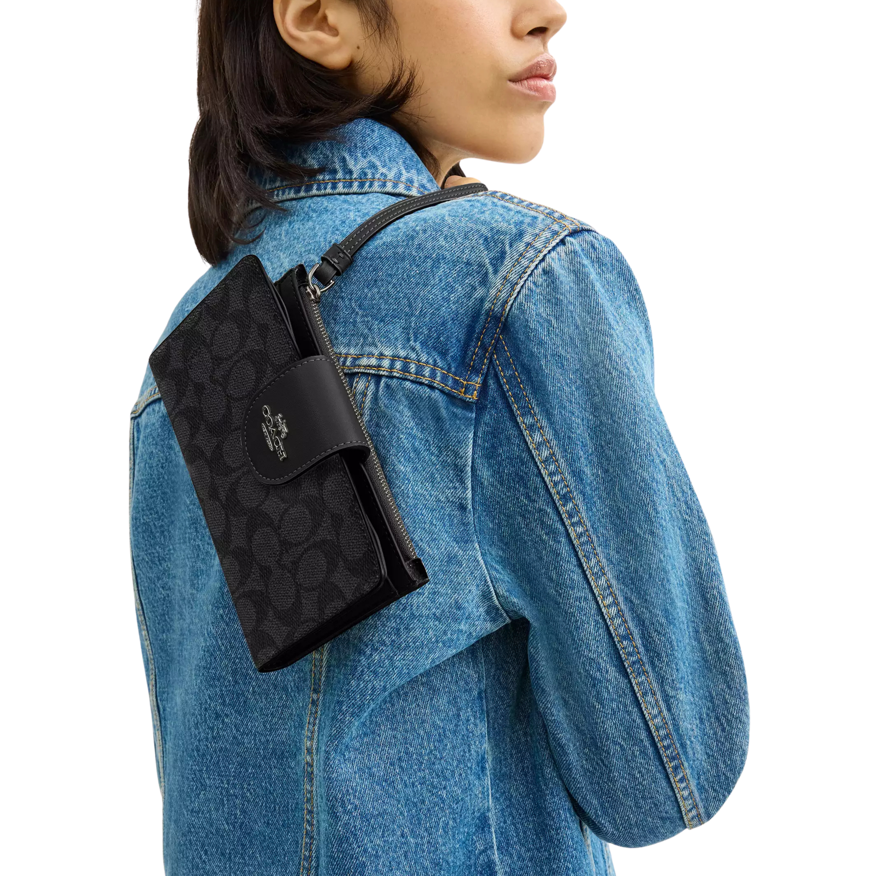 COACH Women Phone Wallet - Gunmetal Charcoal Black