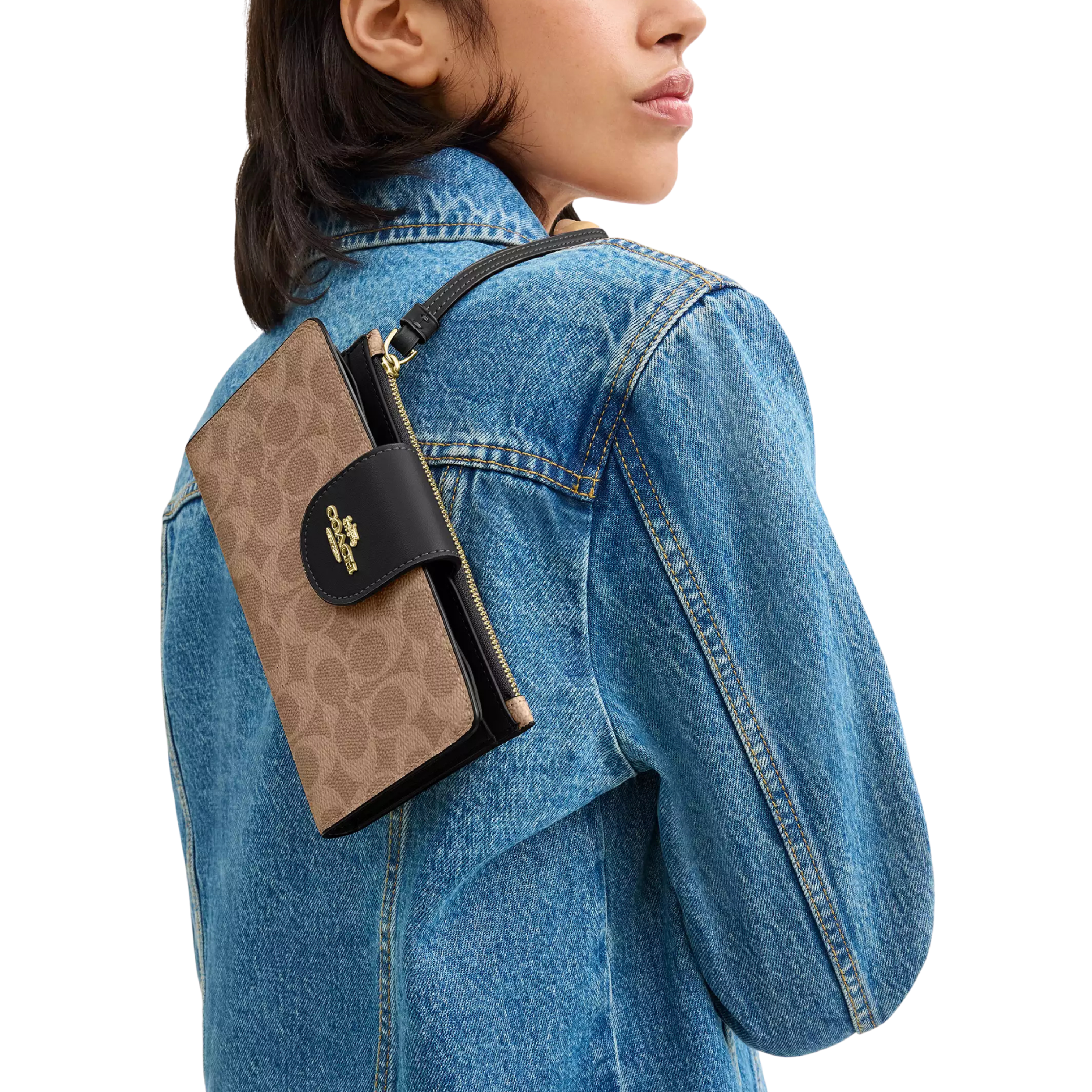 COACH Women Phone Wallet - Gold Tan Black