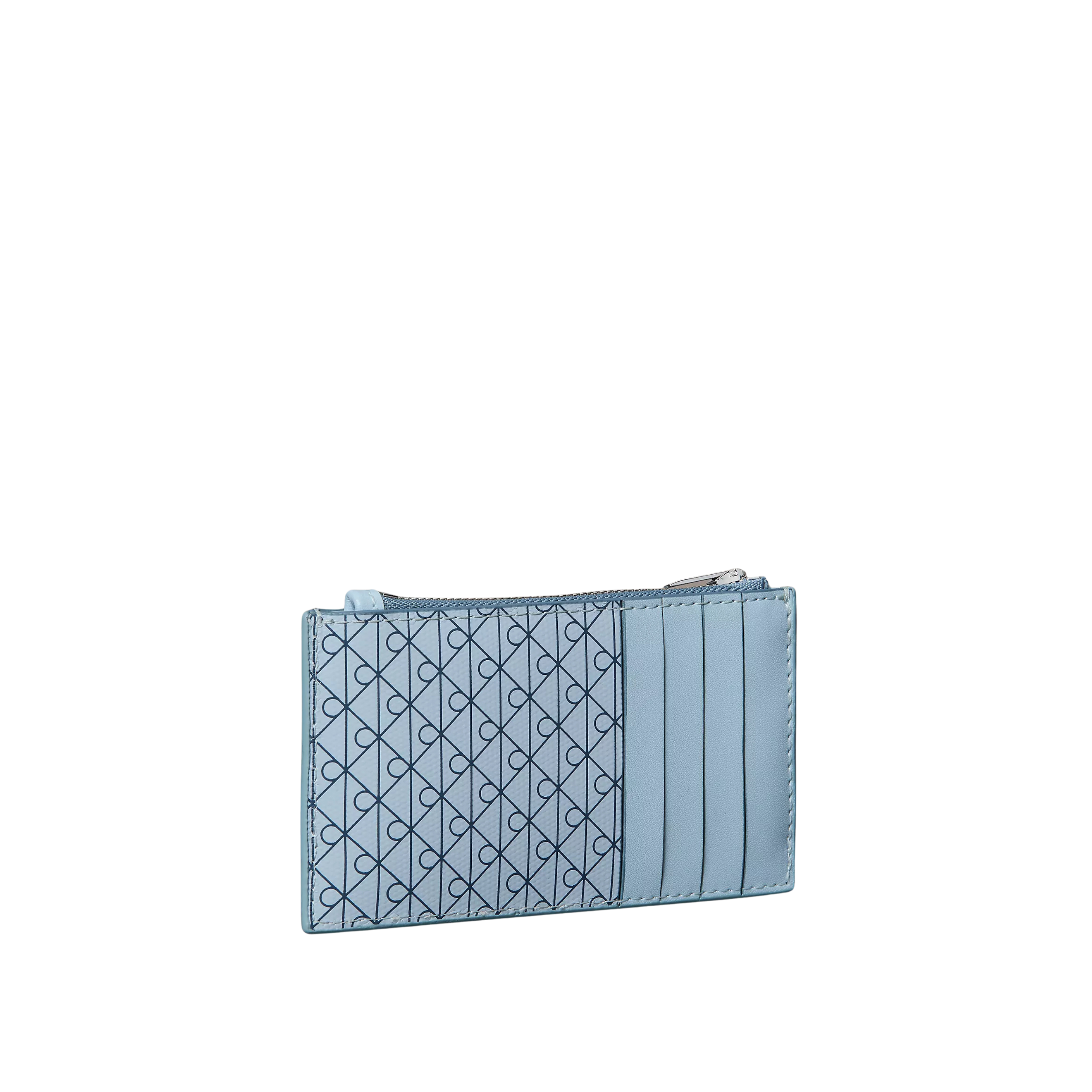Calvin Klein Women Allover Emblem Logo Top Zip Card Case - Palest Blue Aop