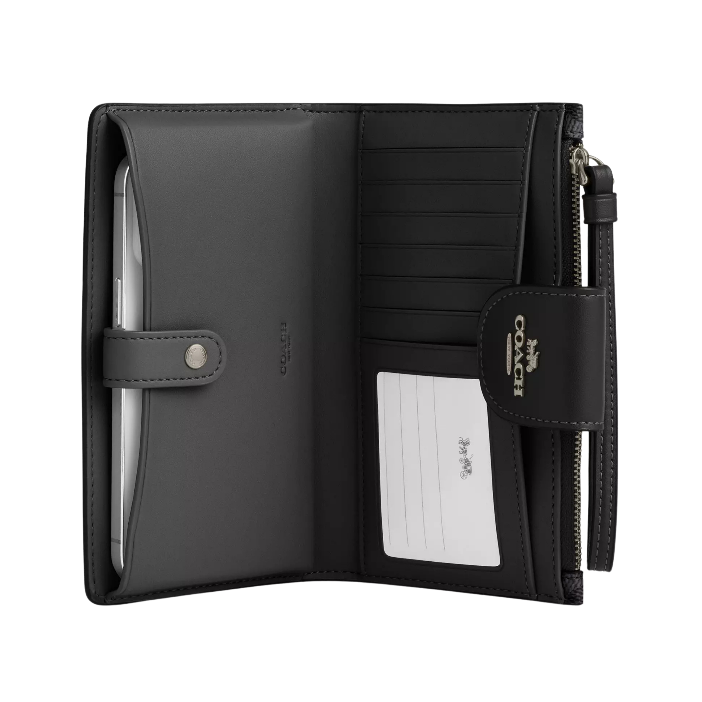COACH Women Phone Wallet - Gunmetal Charcoal Black