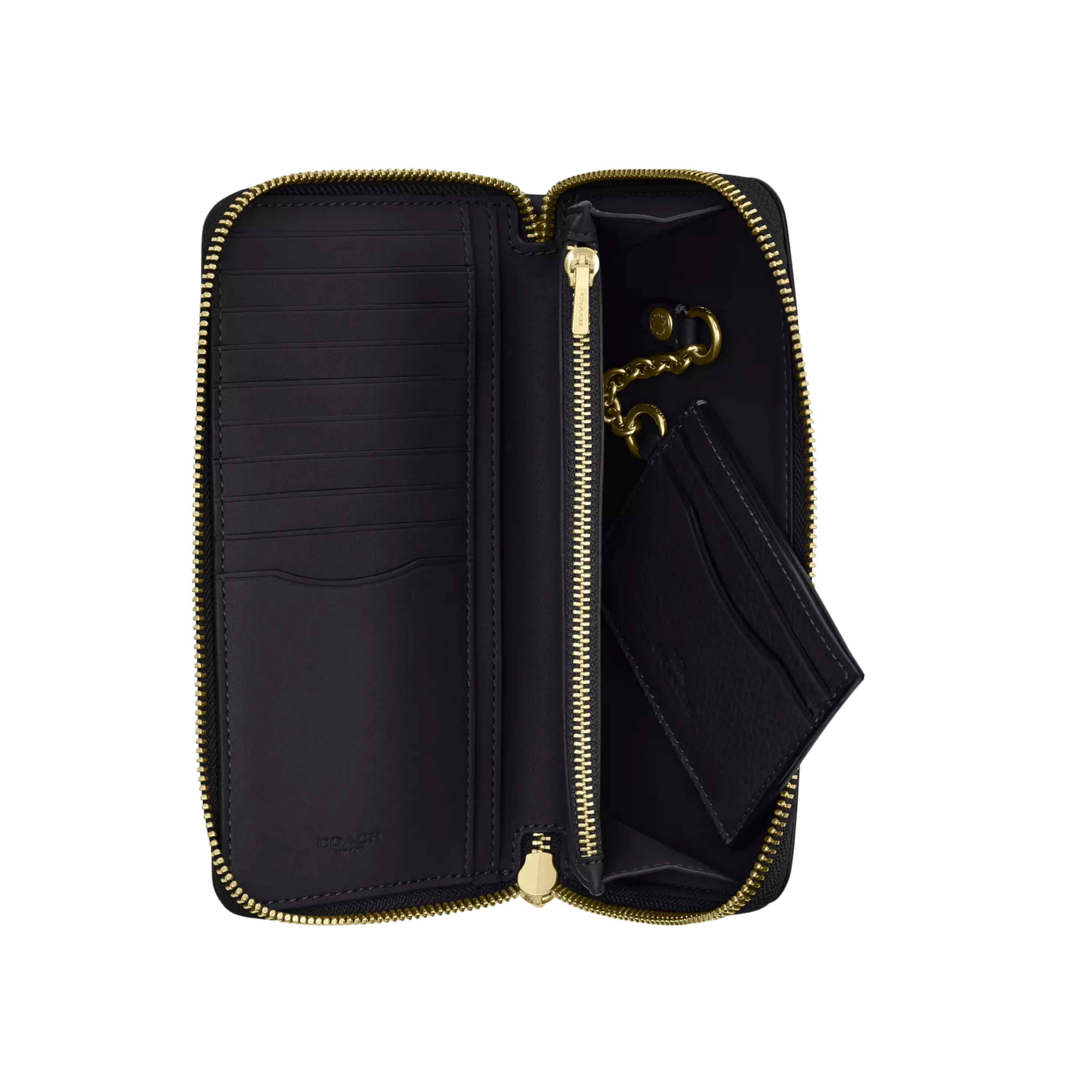 COACH Women Long Zip Around Wallet With Detachable Card Case - Gold Black