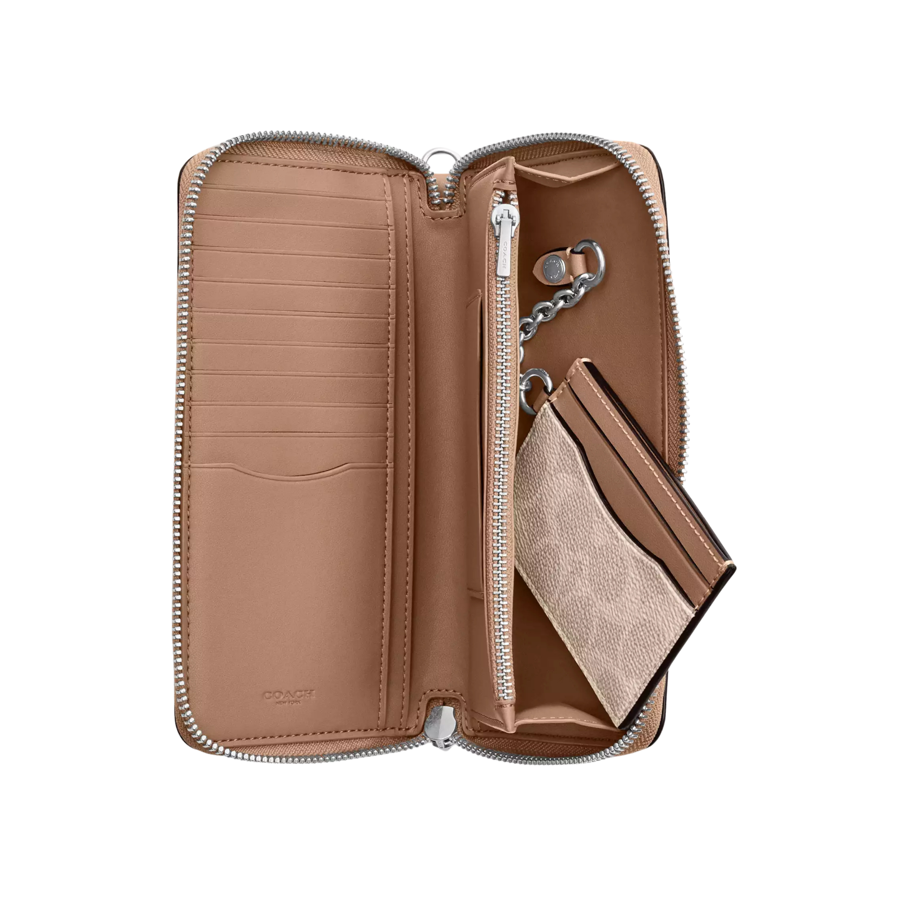 COACH Women Long Zip Around Wallet With Detachable Card Case - Silver Sand Taupe