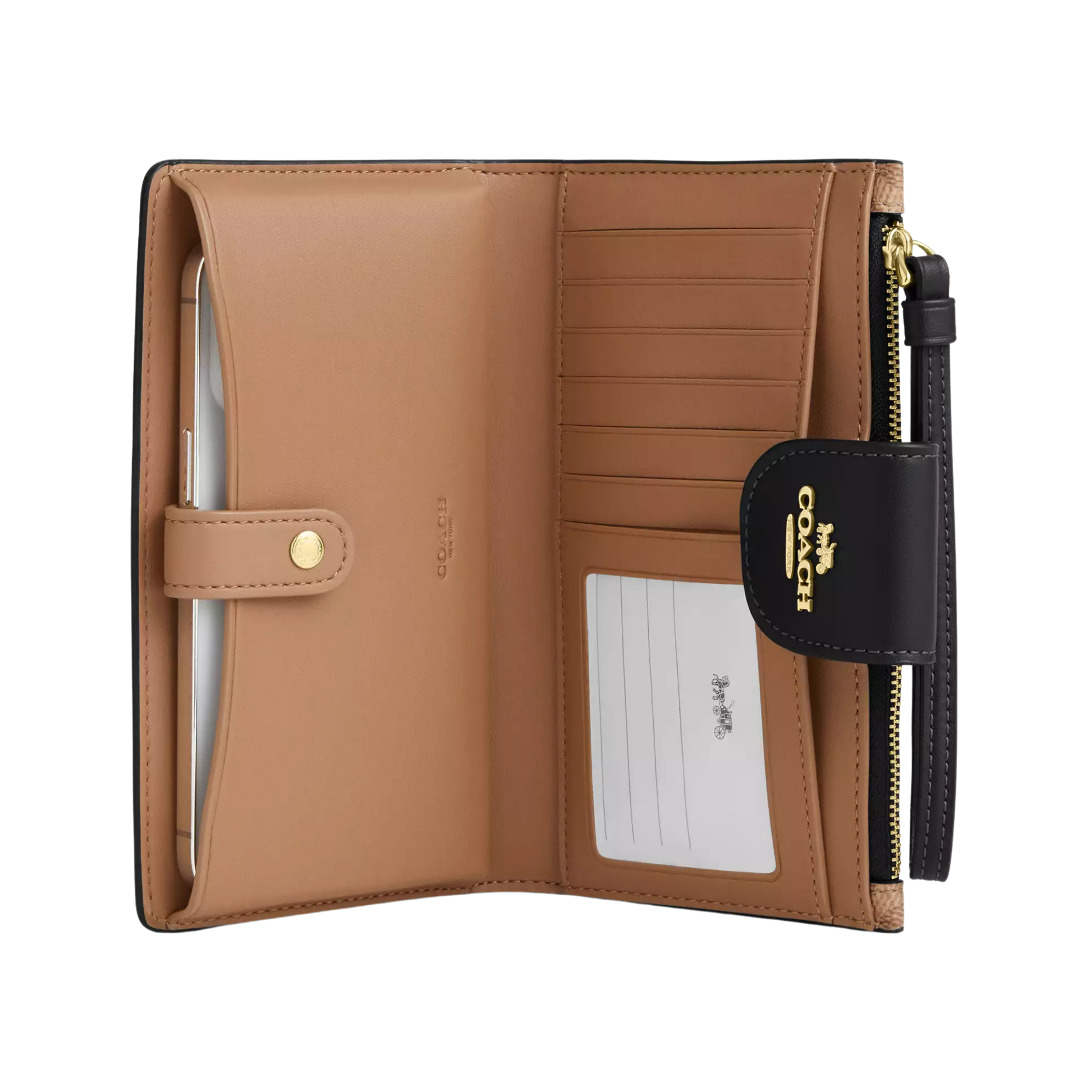 COACH Women Phone Wallet - Gold Tan Black