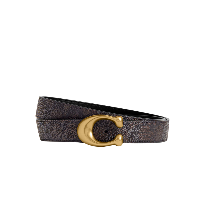 Coach Women Sculpted C Buckle Reversible Belt 25 Mm - Brass Walnut Black