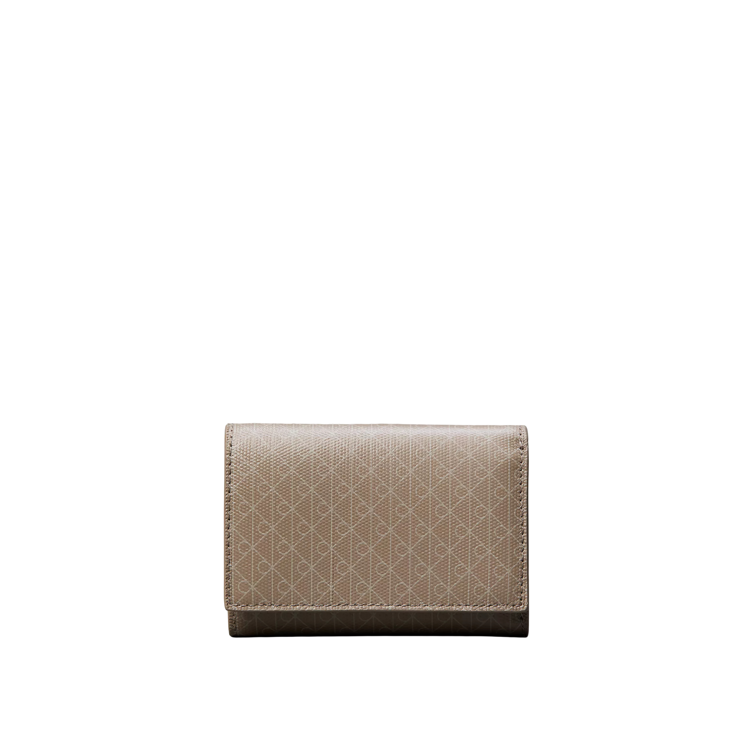 Calvin Klein Women Allover Emblem Logo Trifold Wallet - Desert Taupe Aop