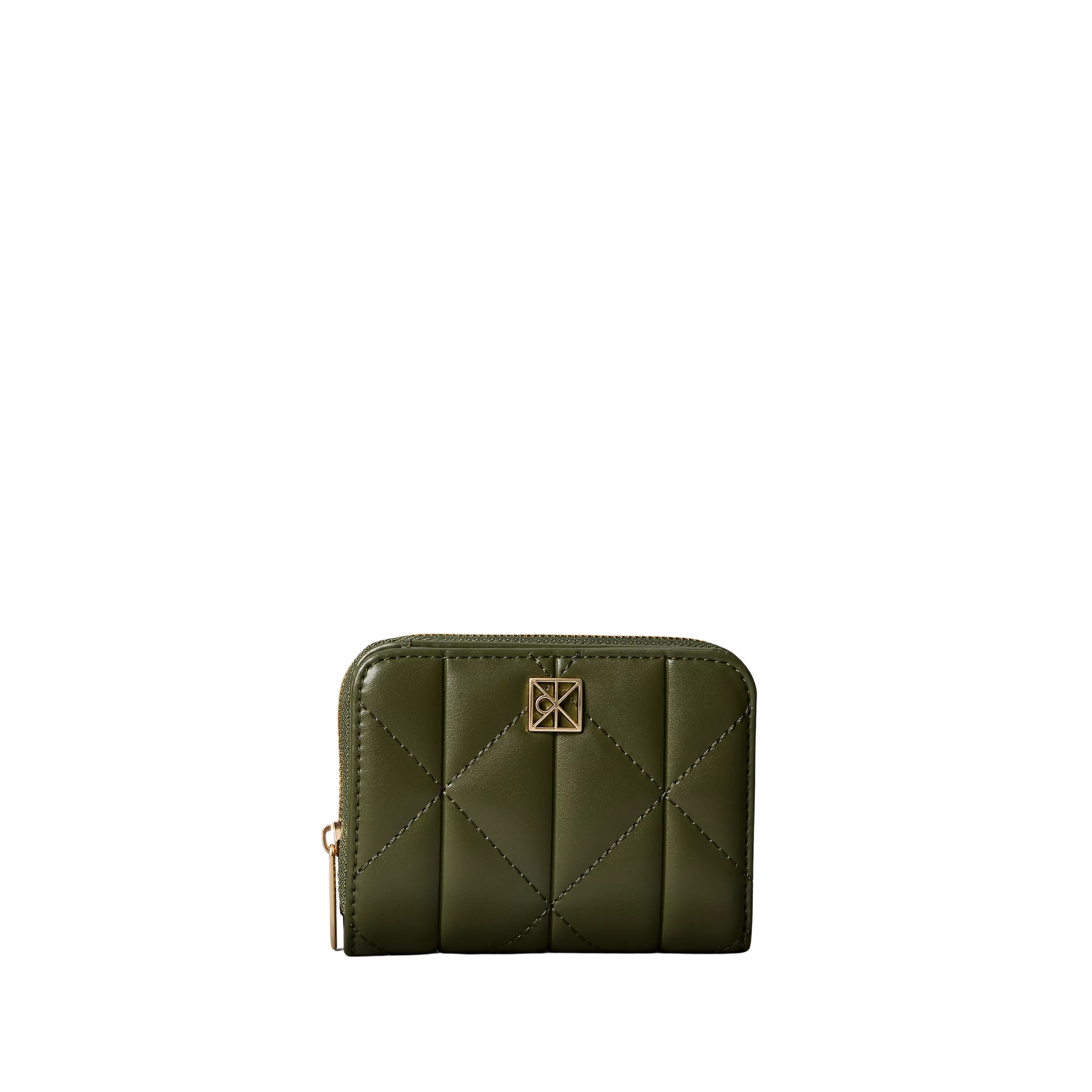 Calvin Klein Women Quilted Emblem Logo Zip Flap Wallet - Cypress