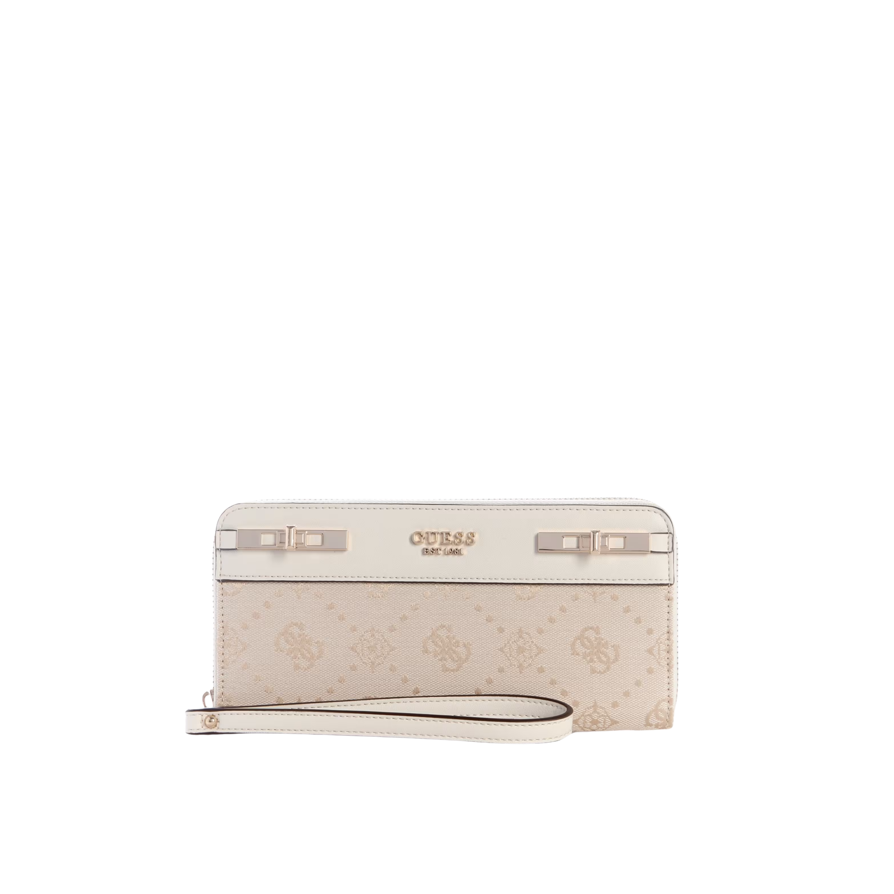 Guess Women Melinda Quattro G Large Zip Around Wallet - Off White Logo