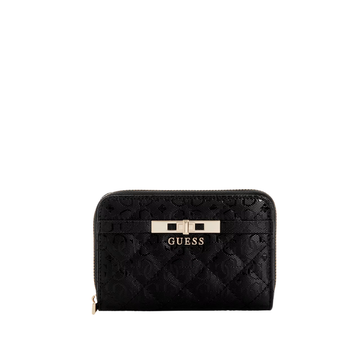 Guess Women Idra Shine Medium Zip Around Wallet - Black