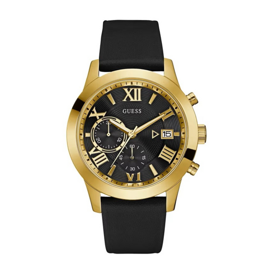 Guess Men Gold-tone and Leather Watch - Black