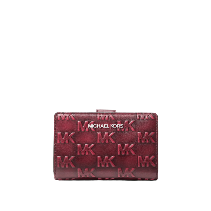 Michael Kors Women Jet Set Travel Medium Logo Embossed Wallet - Maroon