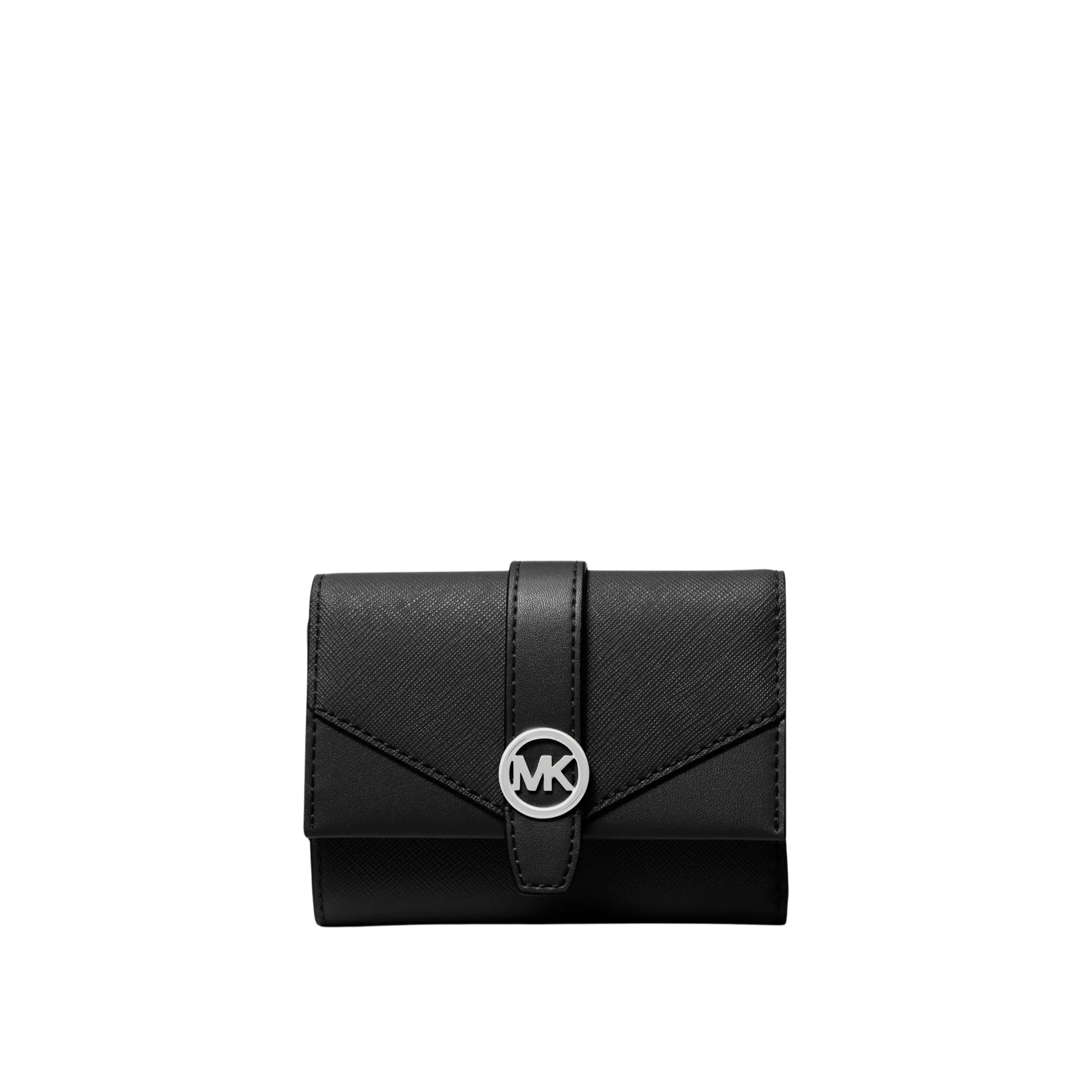 Michael Kors Women Greenwich Medium Leather Trifold Wallet - Black Silver