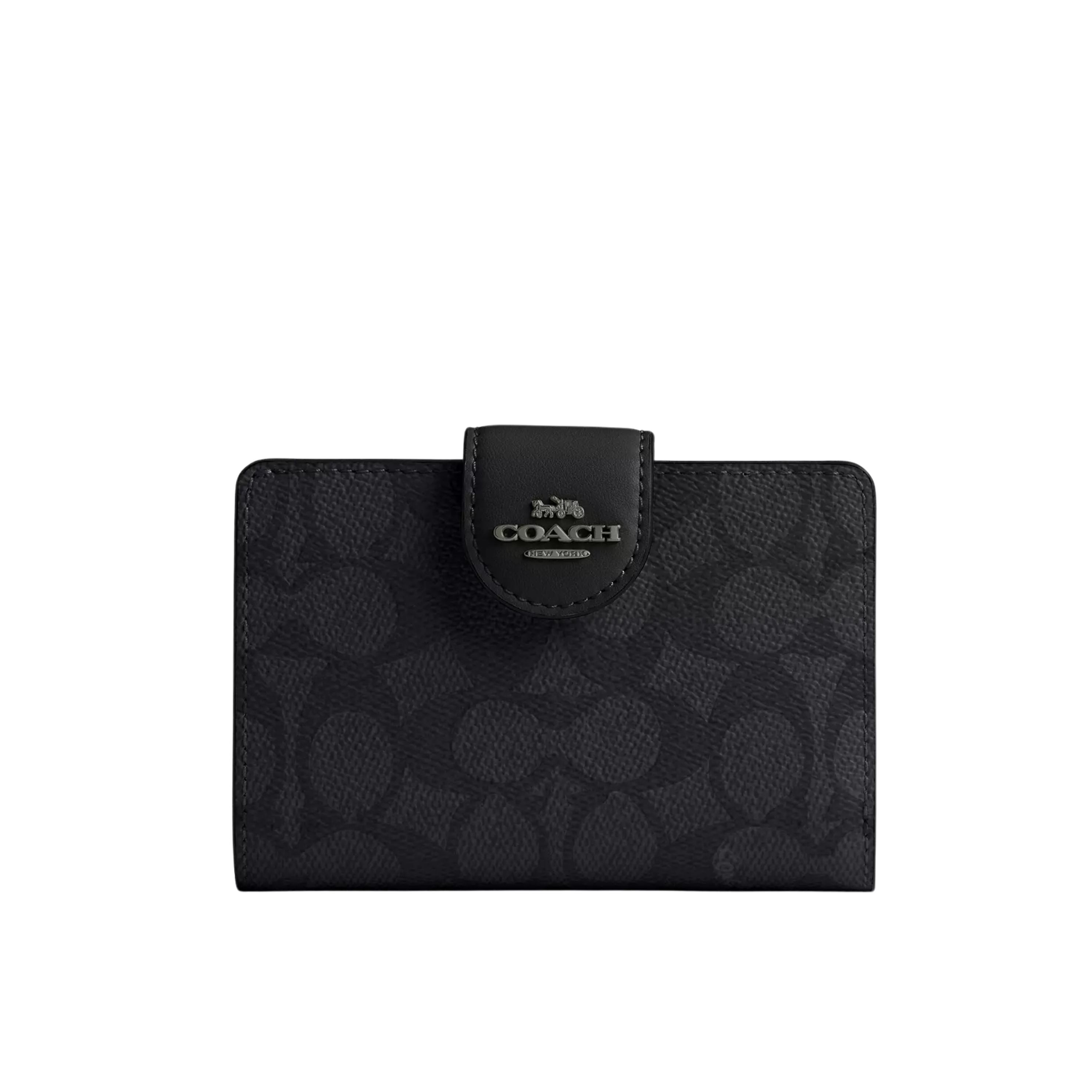 COACH Women Medium Corner Zip Wallet - Gunmetal Charcoal Black