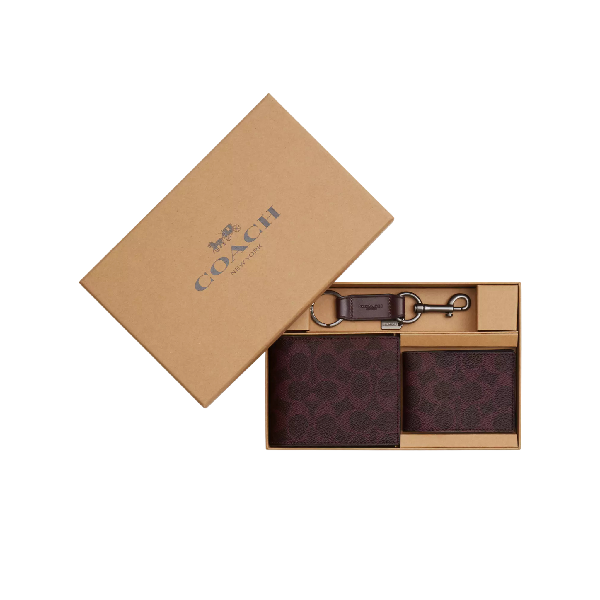 Coach Men Boxed 3-In-1 Wallet Gift Set -Black Currant