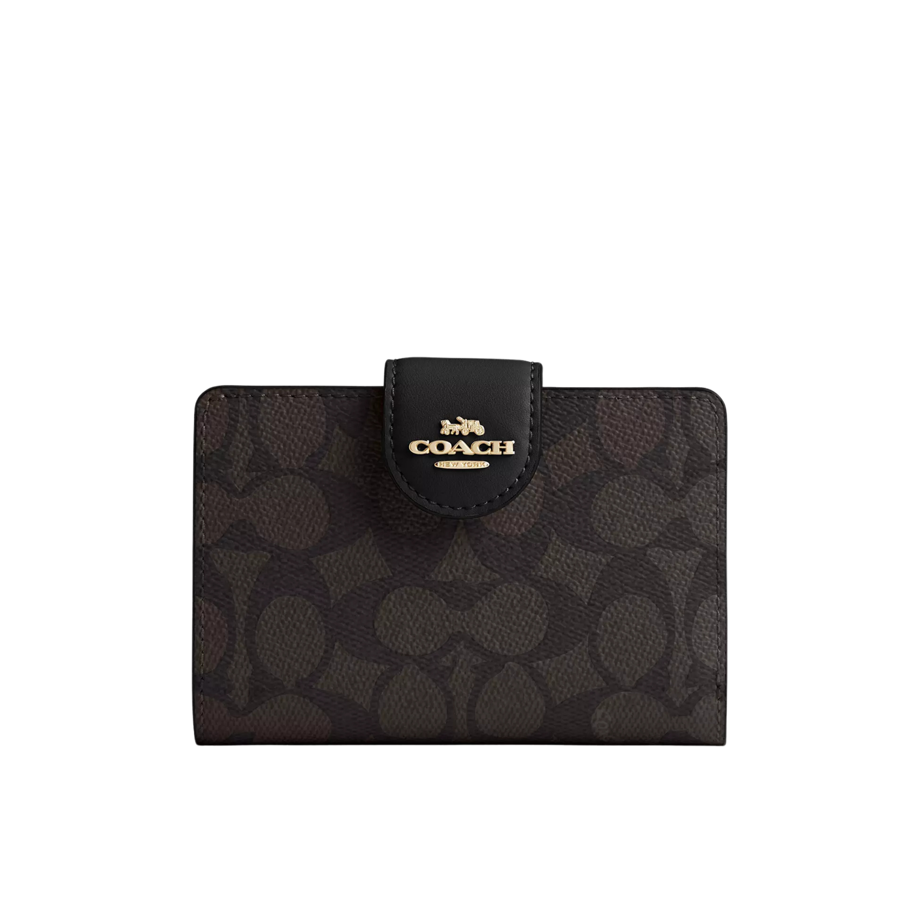 COACH Women Medium Corner Zip Wallet - Gold Walnut Black