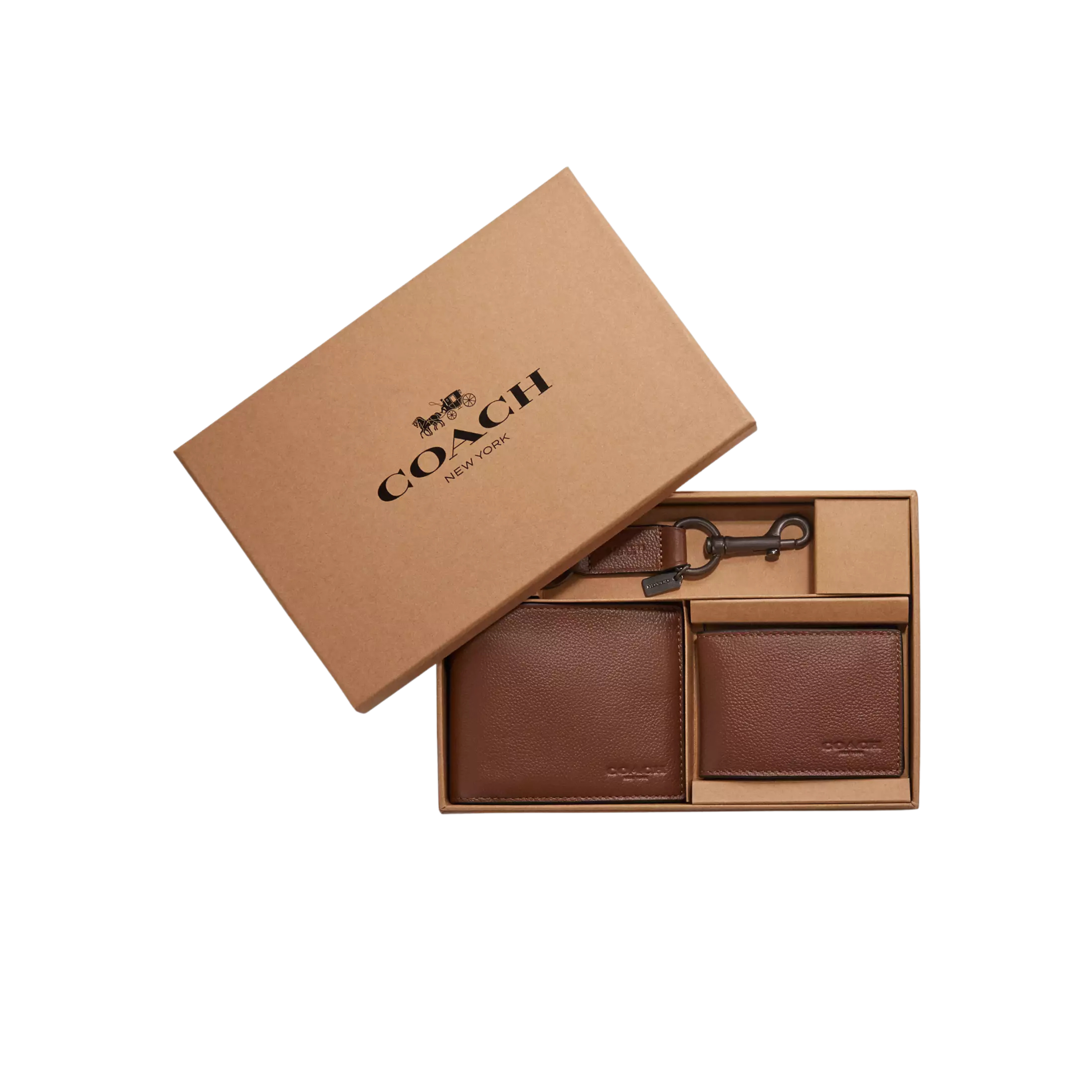 COACH Men Boxed 3-In-1 Wallet Gift Set - Dark Saddle