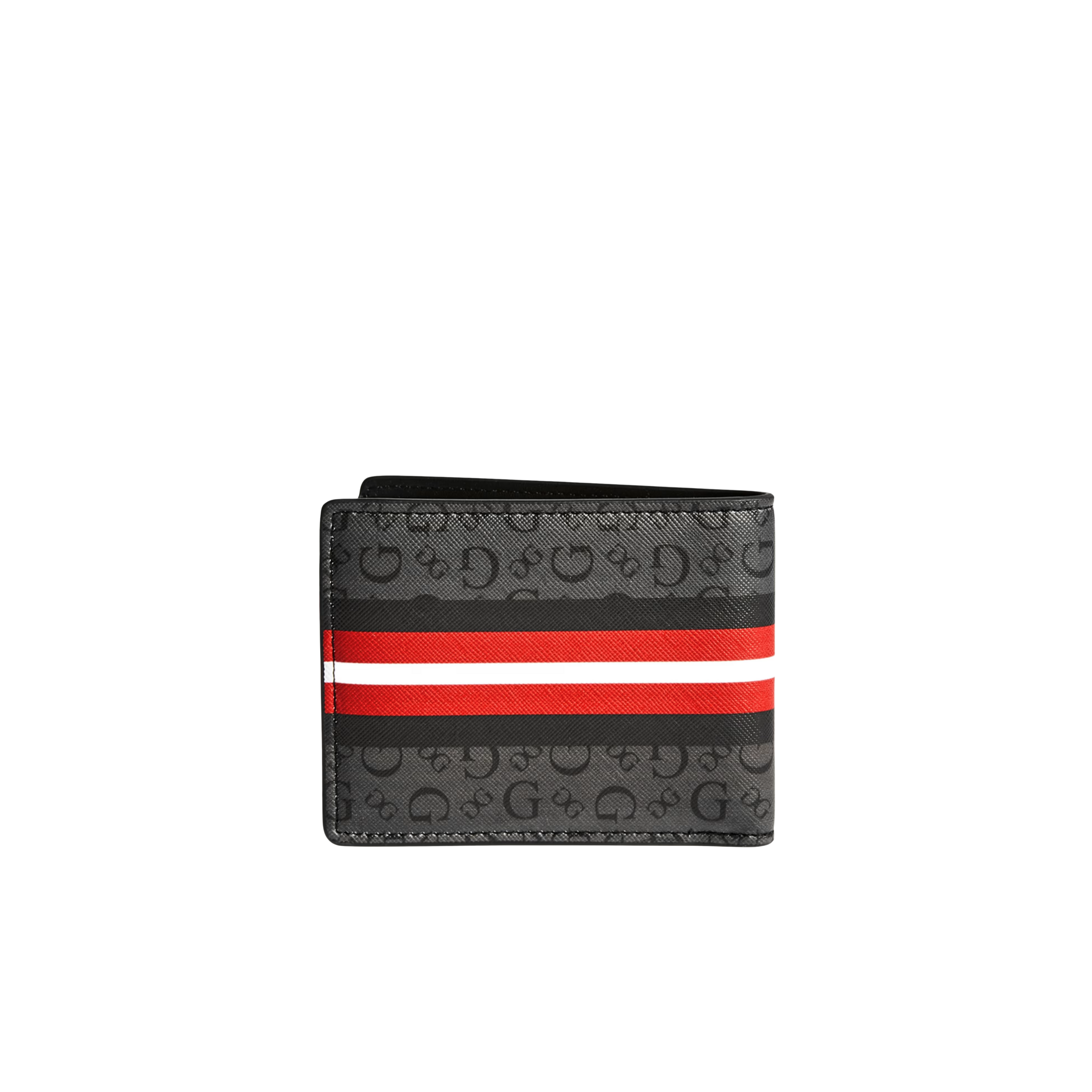 Guess Men Slim Logo Striped Bifold Wallet - Black