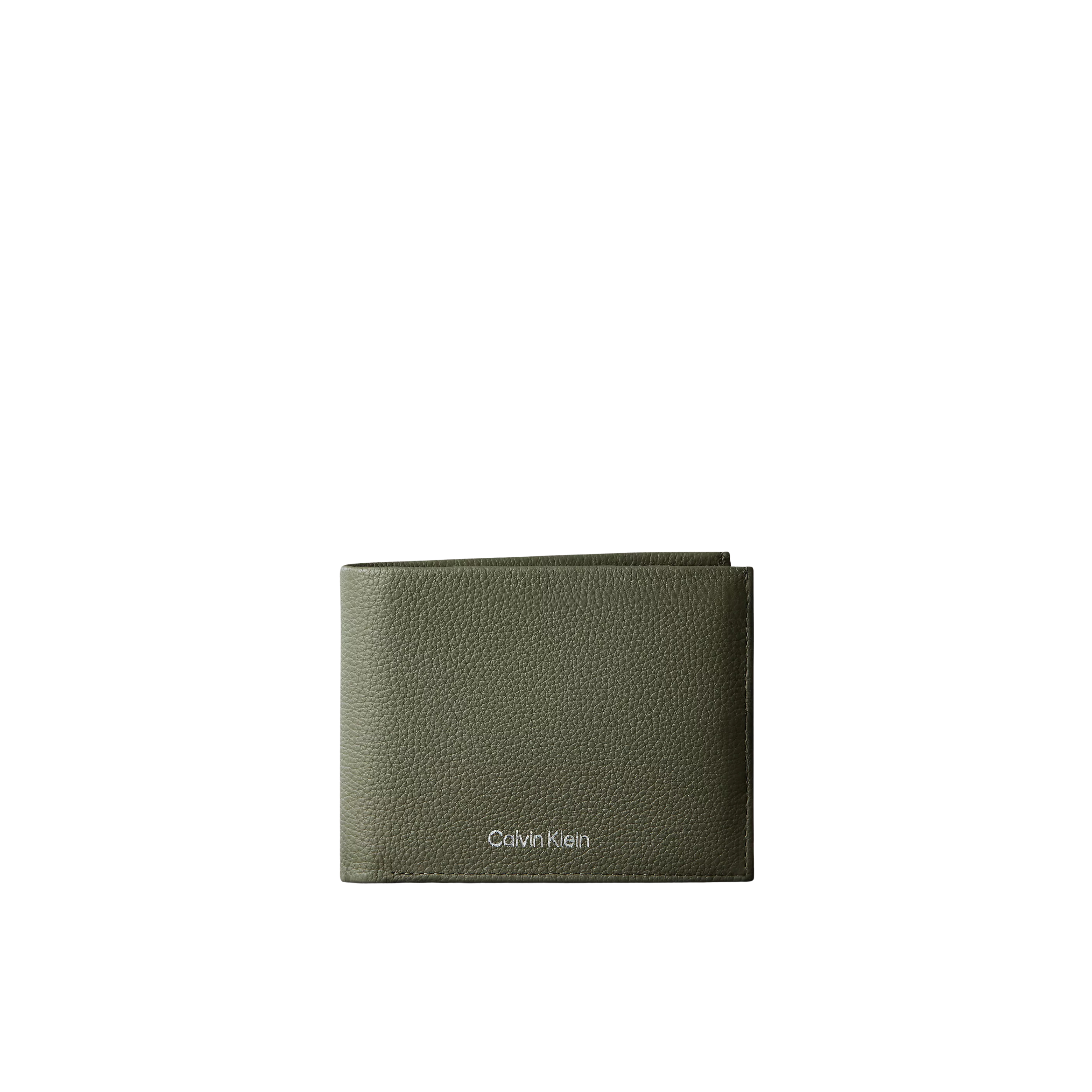 Calvin Klein Men Pebble Grain Leather Trifold Wallet with Coin Pouch - Deep Lichen Green