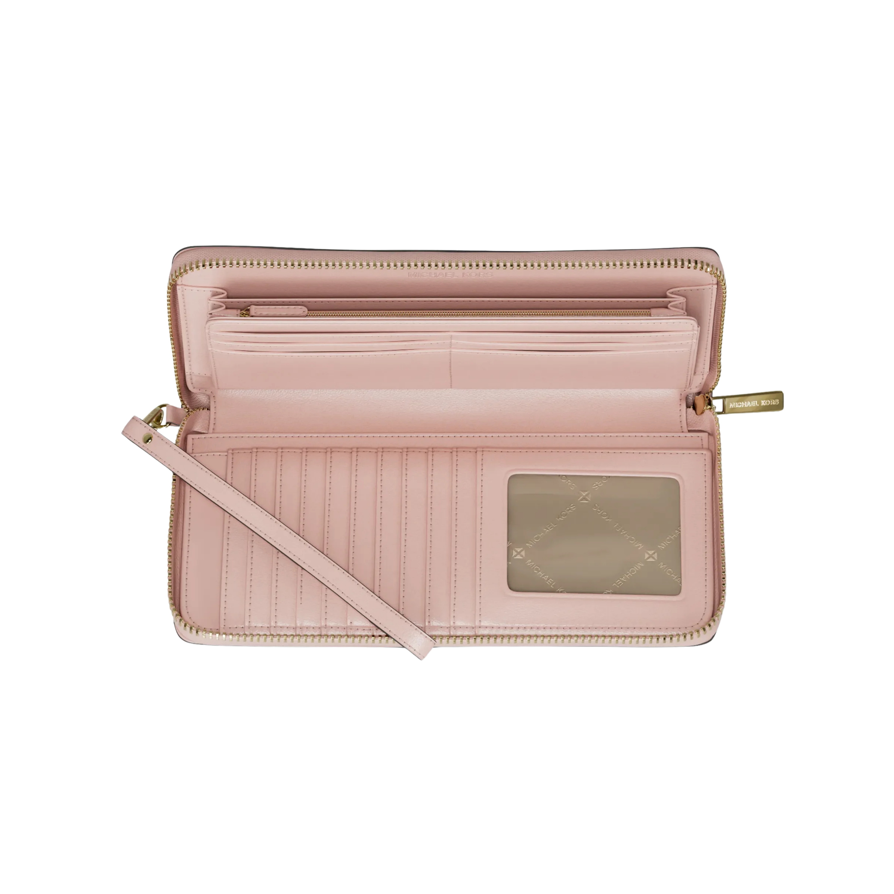 Michael Kors Women Jet Set Travel Large Signature Logo Continental Wristlet - Powder Blush