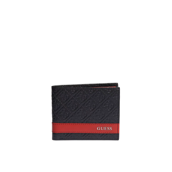R Guess Men Mesa Double Billfold Wallet - Black Red