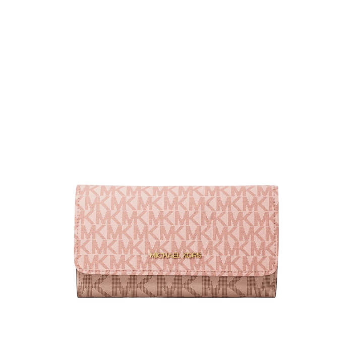 Michael Kors Women Jet Set Large Signature Logo Tri Fold Wallet - Powder Blush Multi