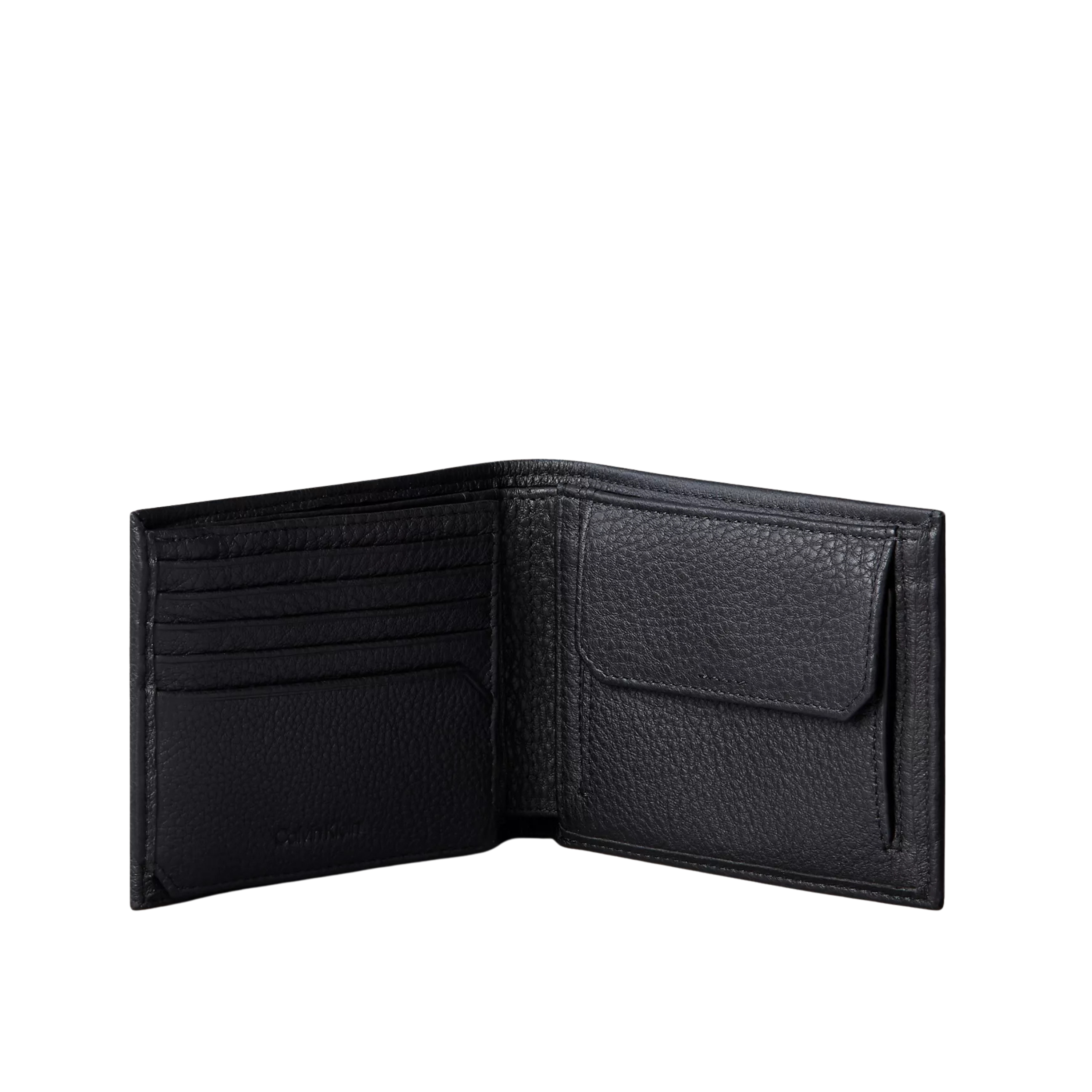 Calvin Klein Men Pebble Grain Leather Trifold Wallet with Coin Pouch - Black
